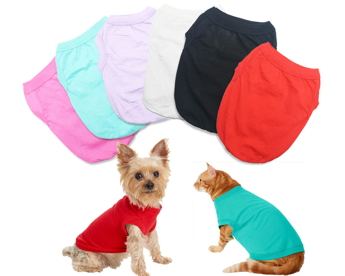 6 Pack Yorkie Clothes Plain Extra Small Dog T Shirt 100% Cotton Solid Xs Puppy Clothes Blank Chihuahua Clothes Girl Puppy Tshirt For Boy Dogs Shirts Pet T-Shirt For Small Dogs Cats, Small