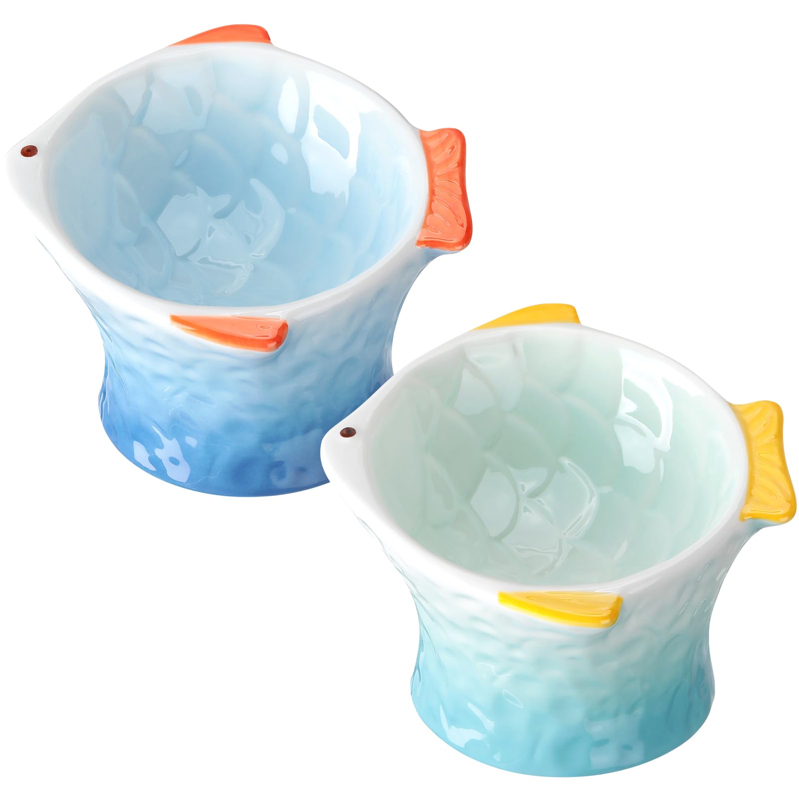 Tioncy 2 Pcs Raised Tilted Ceramic Cat Food Bowl Fish Shape Cute Elevated Slanted Shallow Angled Cat Dish Non Slip Feeder Bowl f