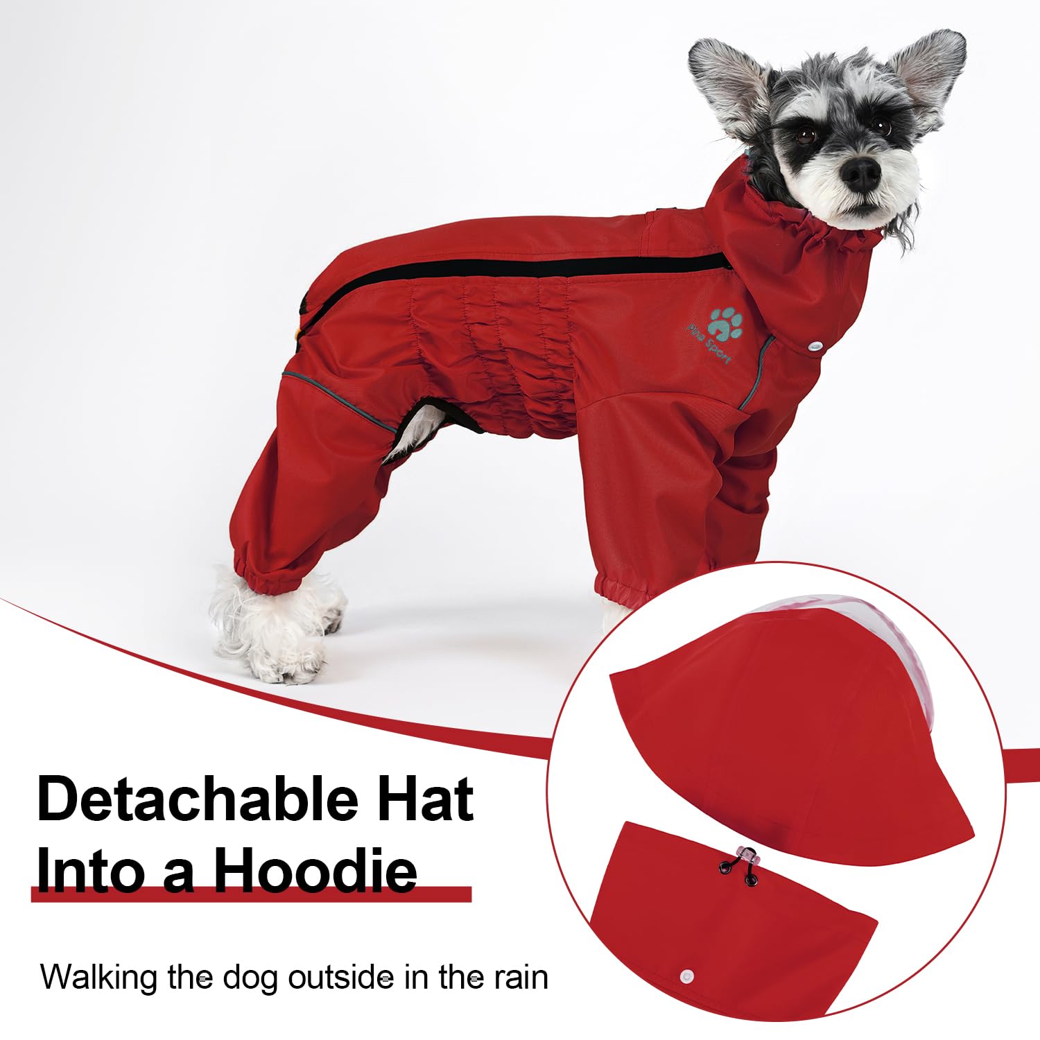 Pina Raincoat For Dogs - Waterproof Jacket With Hood, Lightweight Coat With Leash Hole, Poncho With Reflective Strap And Pocket