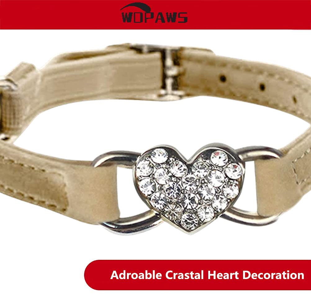 Wdpaws Heart Bling Cat Collar With Safety Belt And Bell Adjustable 8-10 Inches For Kitten Cats (Khaki)