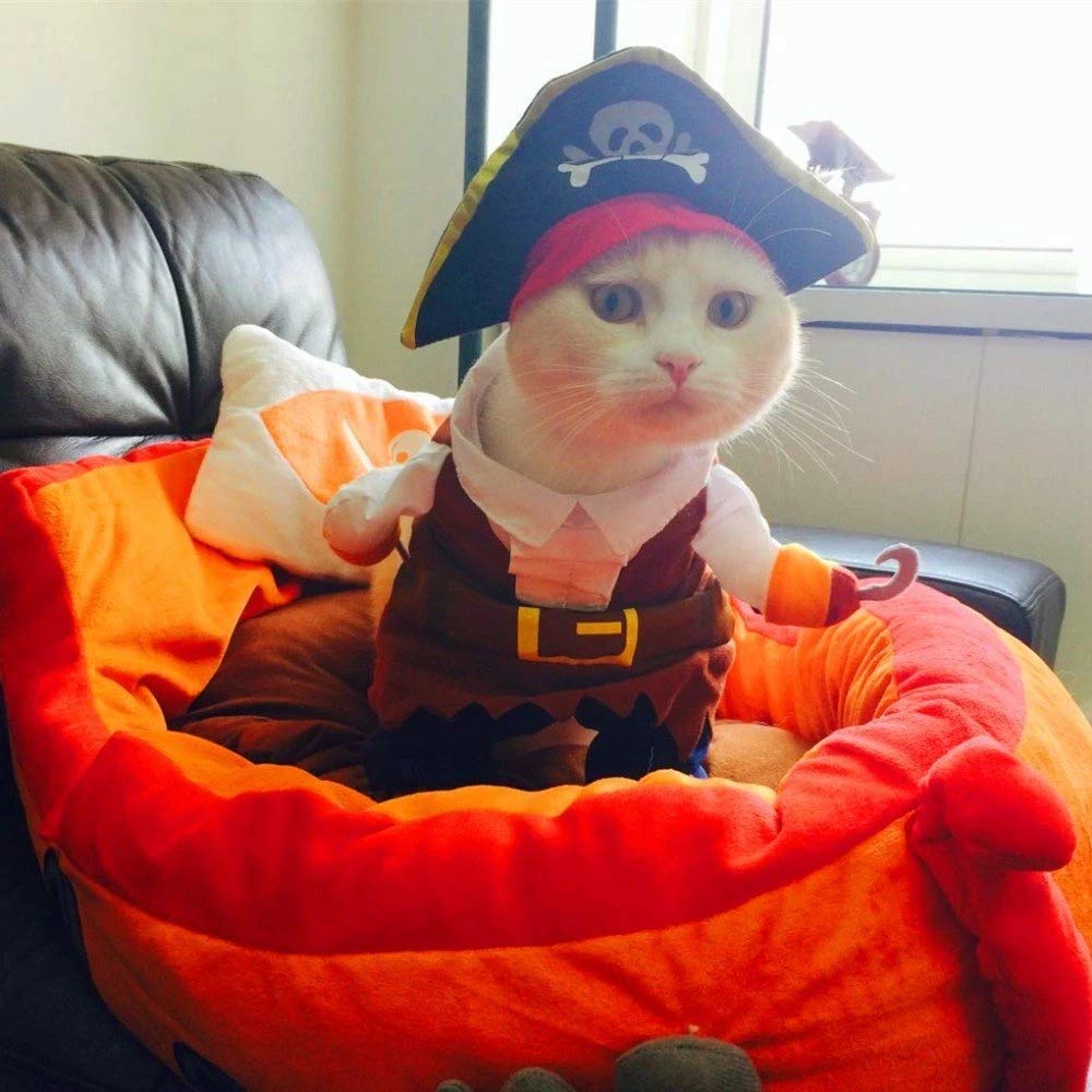 Idepet New Funny Pet Clothes Pirate Dog Cat Costume Suit Corsair Dressing Up Party Apparel Clothing For Cat Dog Plus Hat (Medium)