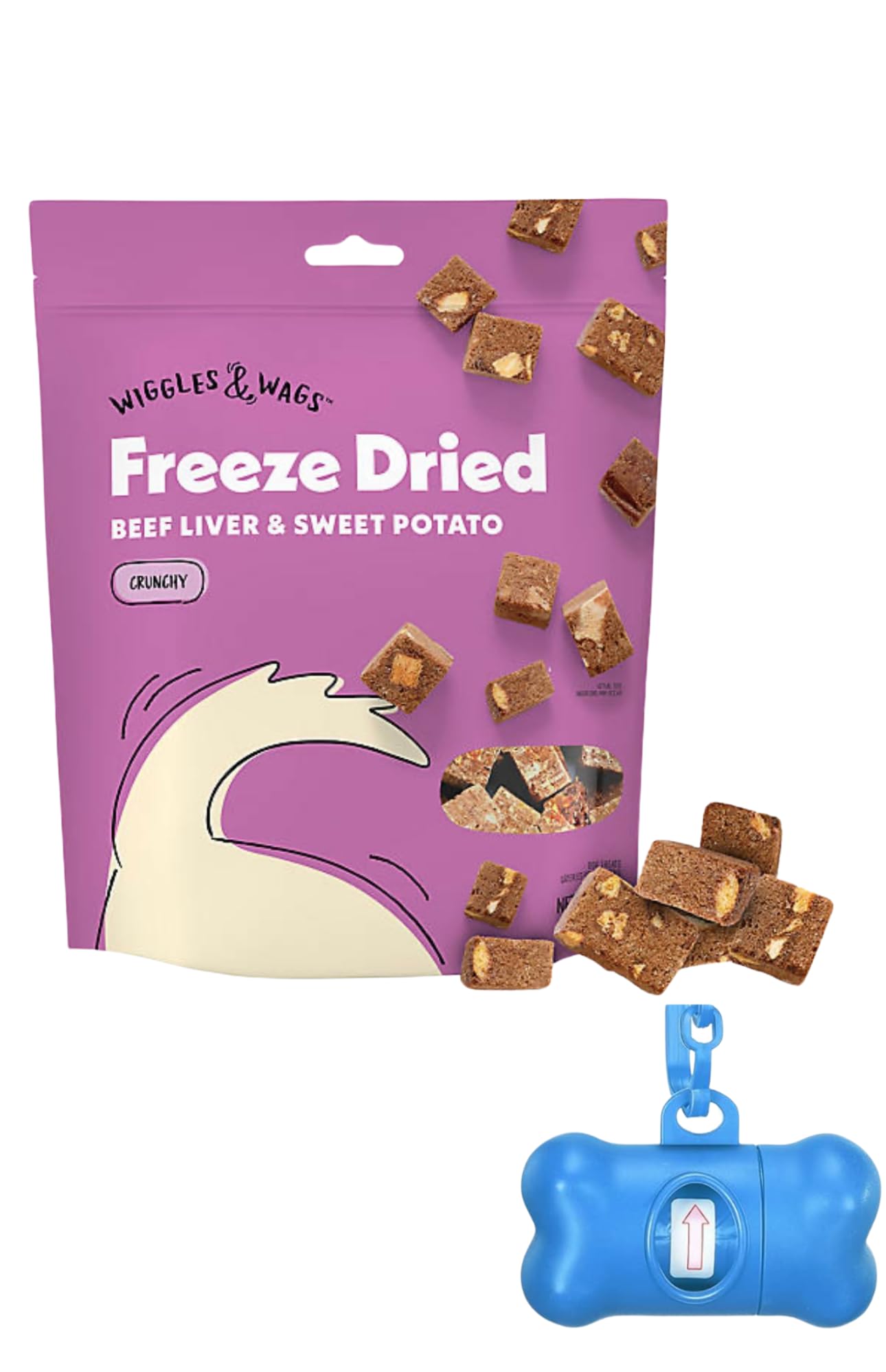 Wiggles & Wags Freeze Dried Beef Liver & Sweet Potato Dog Treats, 5 oz, with DN Essentials Bone Shaped Waste Bag Dispenser & Rol