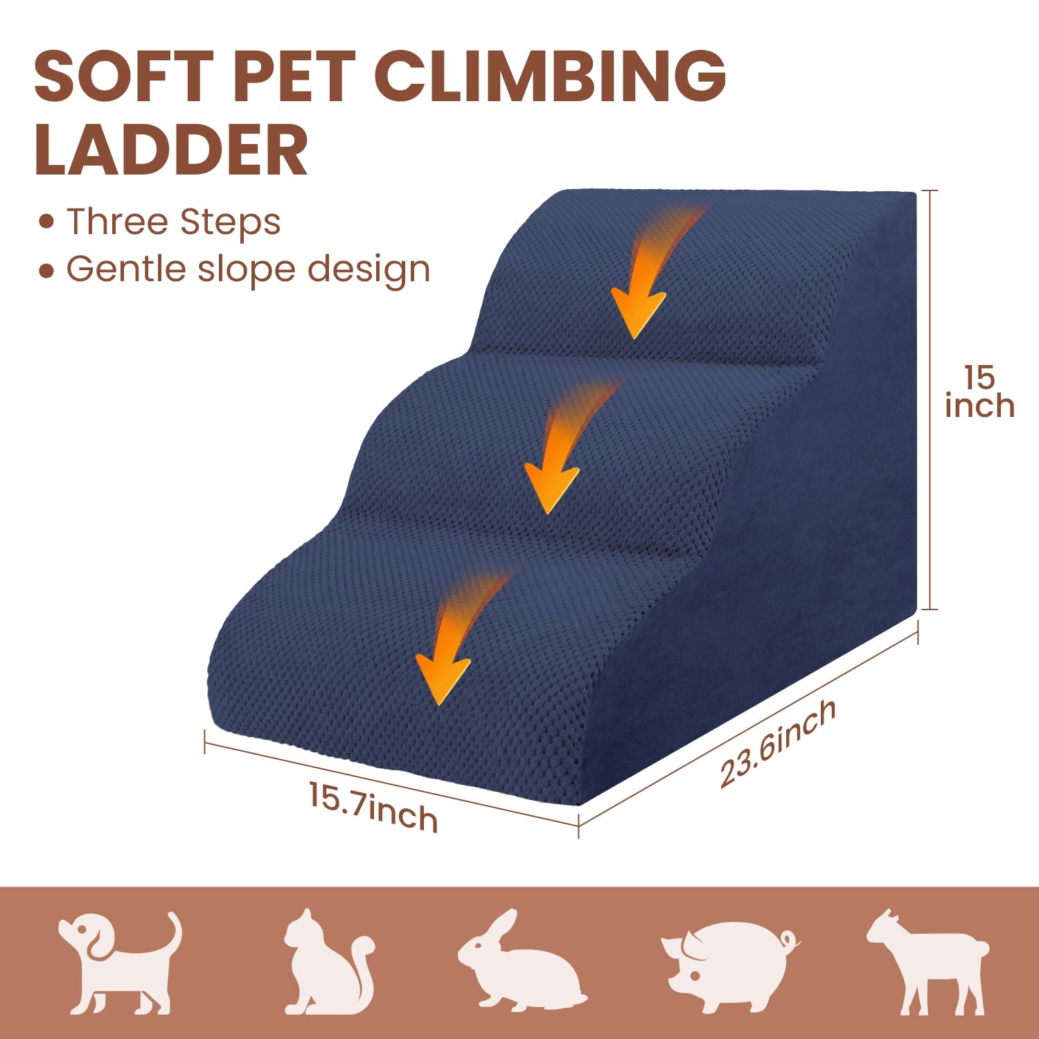 Dog Stairs for Small Dogs, High Density Foam Dog Steps, Extra Wide Non-Slip Pet Ramp for High Beds Or Couch, Soft Doggie Ladder
