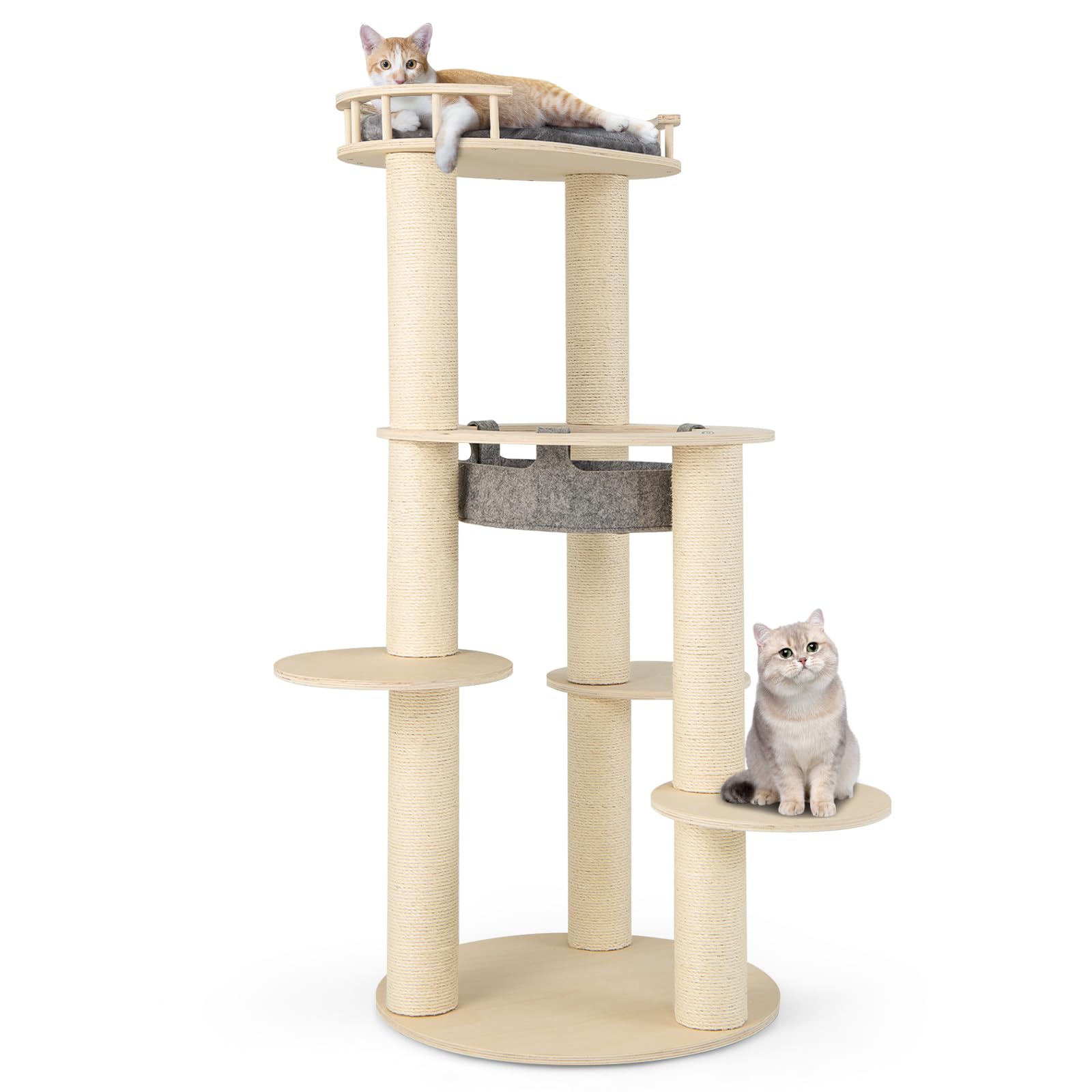 Petsite 59 Inch Tall Cat Tree Tower, Multi-Level Cat Tower With Sisal Scratching Posts, Non-Woven Cat Hammock, Cozy Top Perch, A
