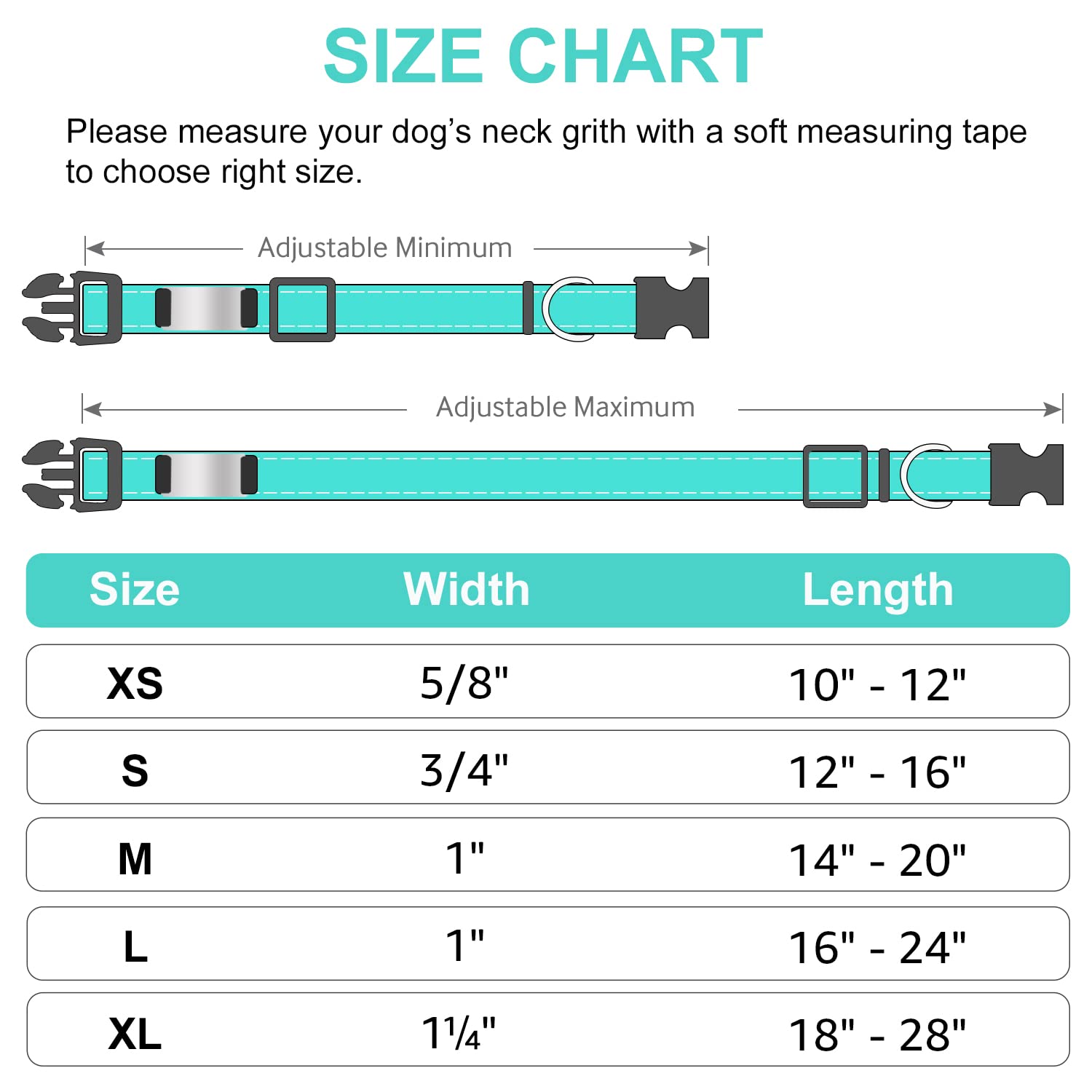 Joytale Personalized Dog Collars, Reflective Nylon Dog Collar With Engraved Name Plate, Customized For Small Dogs, Teal, S