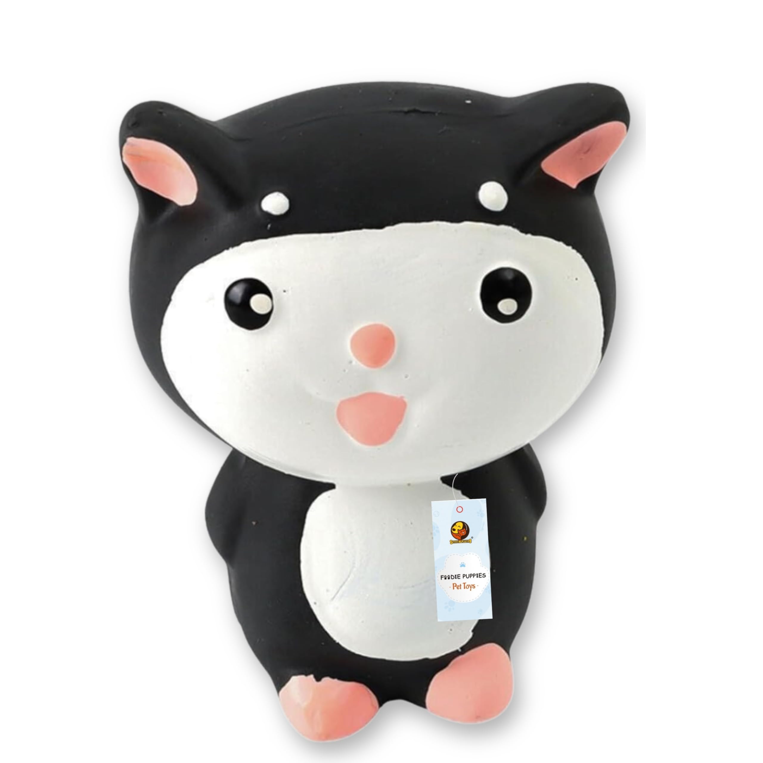 Foodie Puppies Natural Latex Rubber Squeaky Black & White Puppy (Kitty Toy) | Suitable For Puppy, X-Small To Small Dogs (0-10Kgs