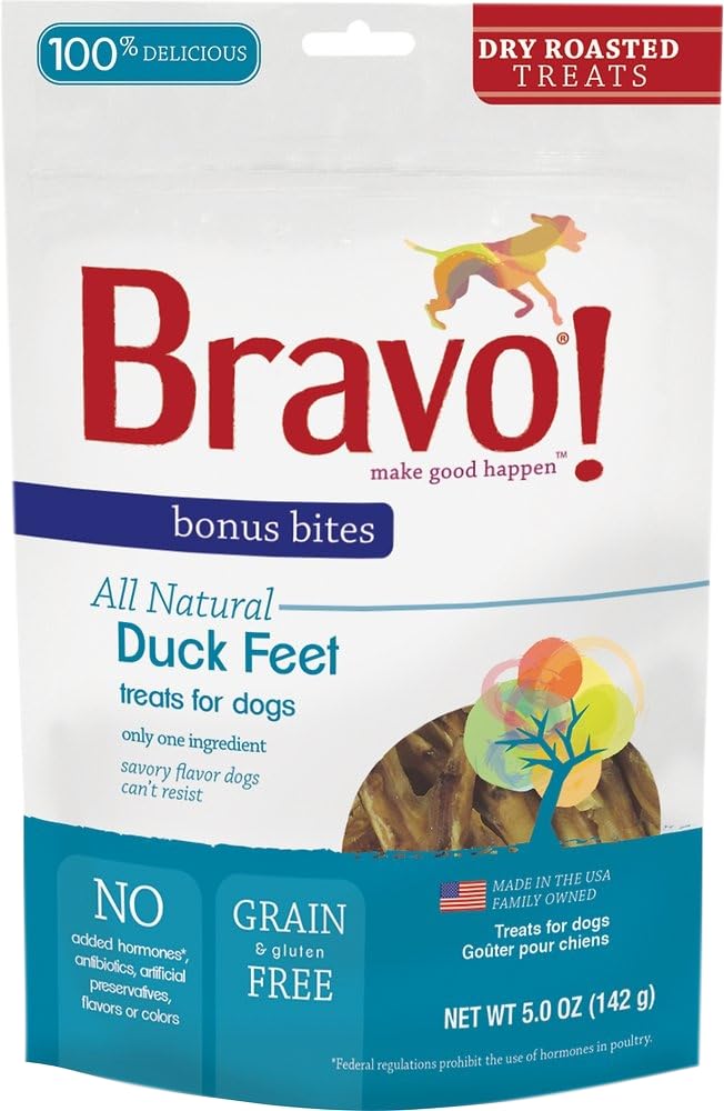 Bravo! Bonus Bites Single Ingredient Dry Roasted Dog Chews, Duck Feet, 5 Ounce, High Protein, Grain Free, Gluten Free