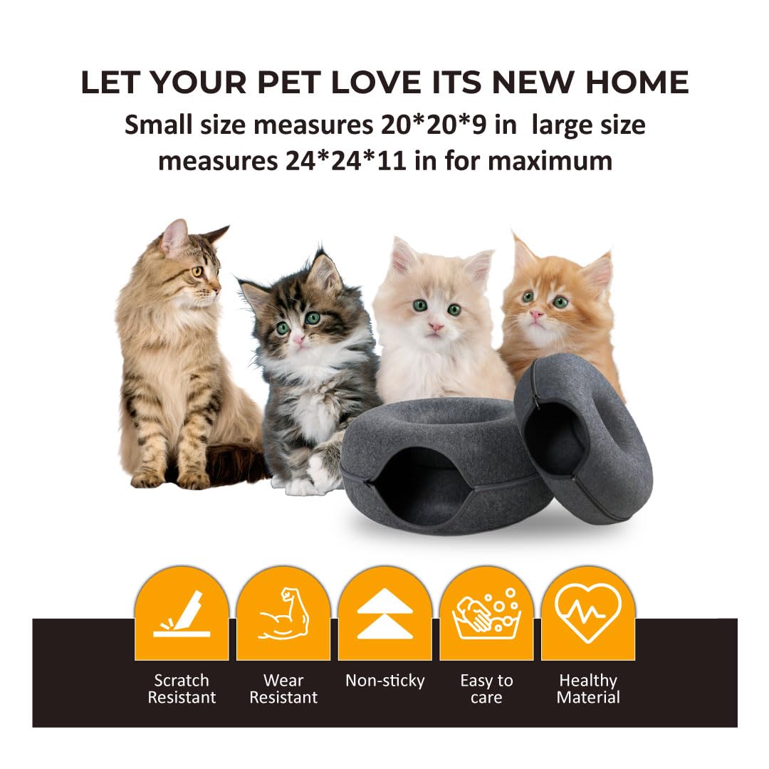 Peekaboo Cat Cave - Detachable Round Felt Cat Cave Bed Fun Playhouse And Resting Cat Donut Tunnel For Kittens, Cats, And Small P