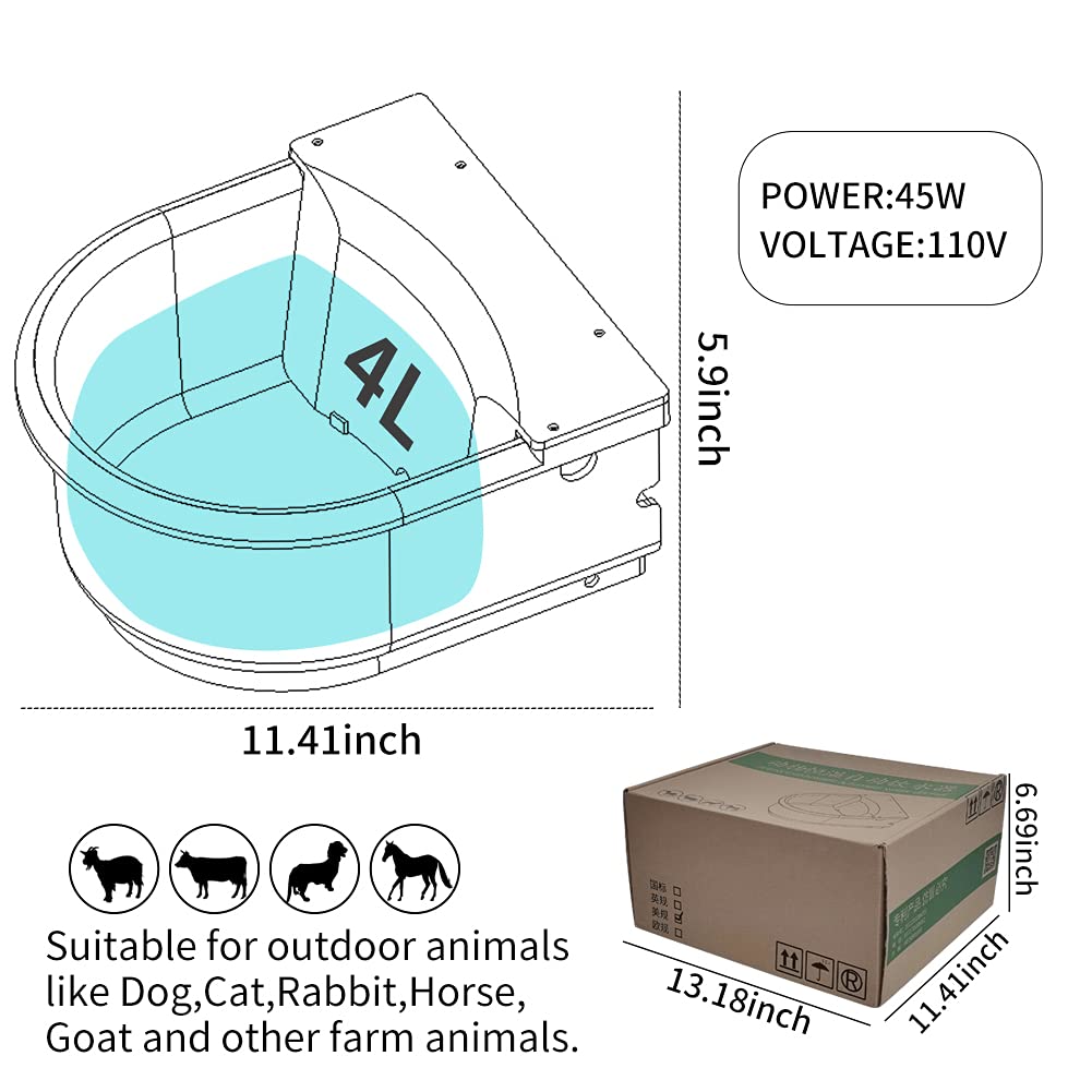 Automatic Heated Horse Waterer Bowl, 4L Large Capacity Farm Heated Water Bowl Constant Temperature Dispenser With Float Control