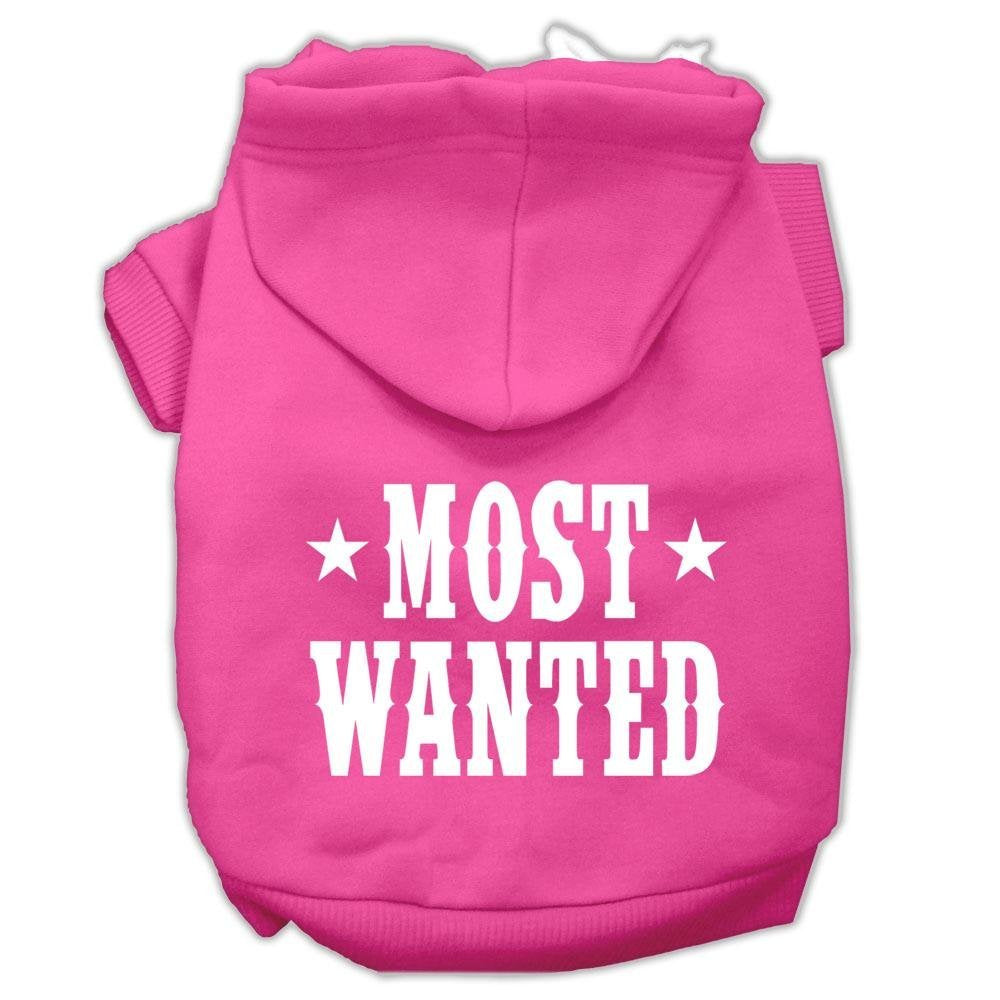 Pet Dog & Cat Hoodie Screen Printed, 'Most Wanted' Bright Pink 3Xl (25-35 Lbs.)