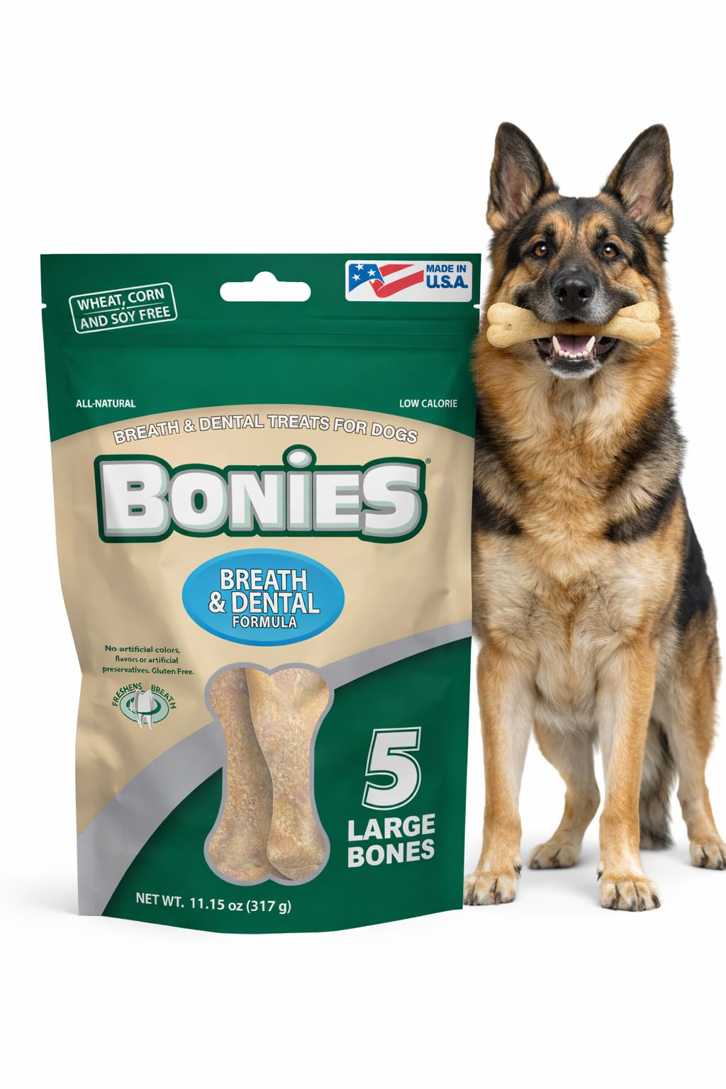Bonies Natural Breath and Dental Formula Large-Sized Single Bone - All-Natural Ingredients, Fresh Breath, Cleans Teeth, Low Calo