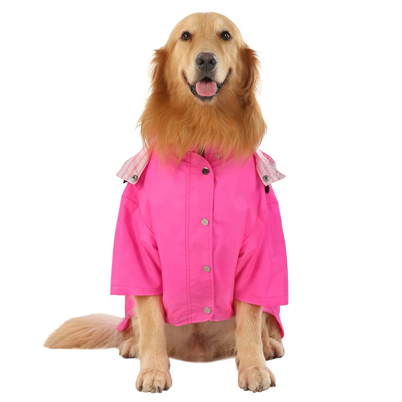 HDE Dog Raincoat Double Layer Zip Rain Jacket with Hood for Small to Large Dogs Pink - 2XL