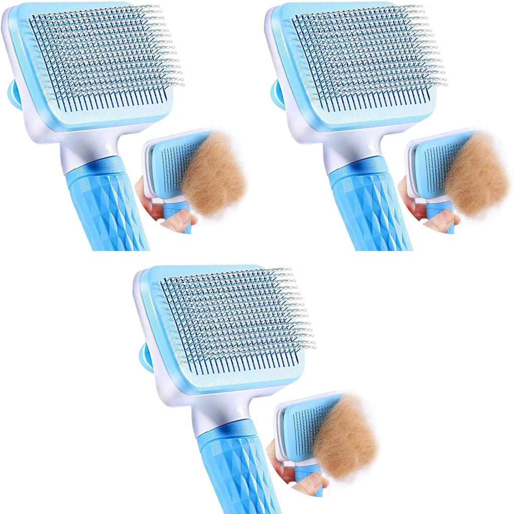 Qpets Slicker Comb Brush for Dogs Cats, Blue, 3 Pcs, Loose Fur Dirt