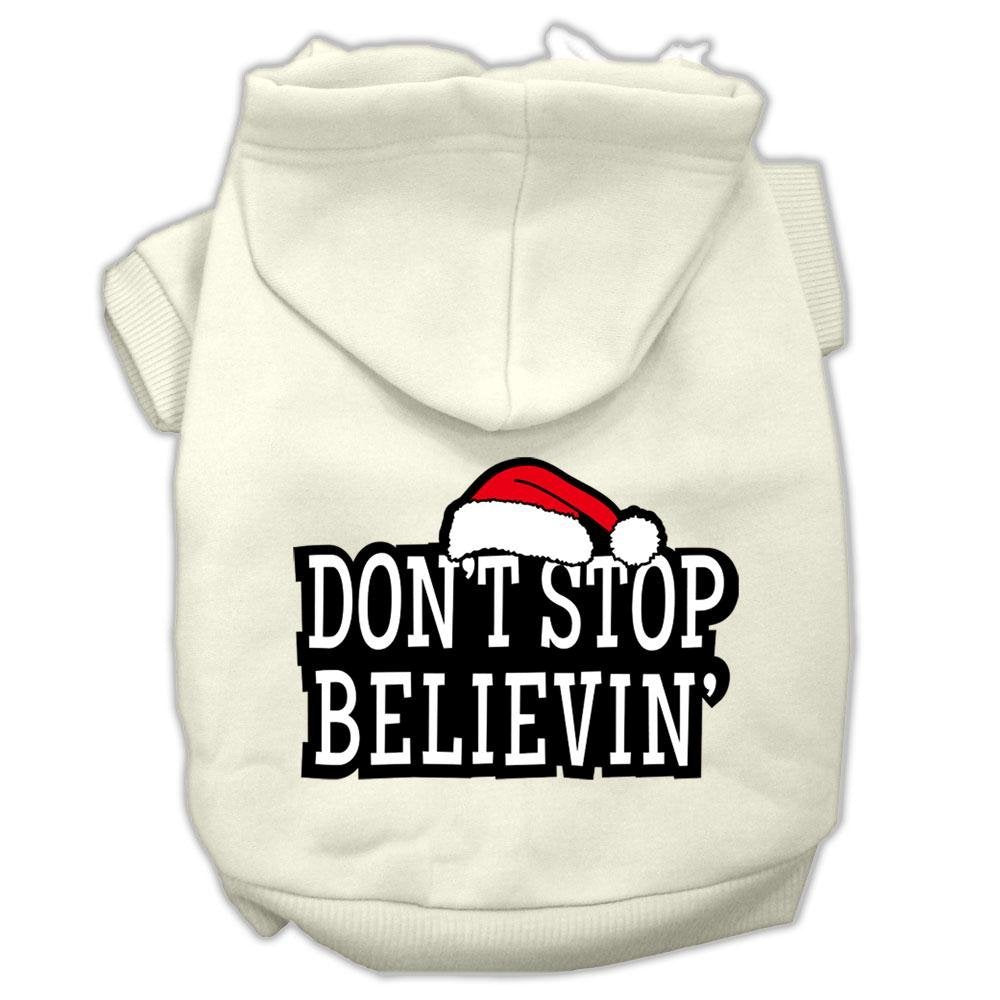 Christmas Pet Dog & Cat Hoodie Screen Printed, Don't Stop Believin Cream XL (14-20 lbs.)