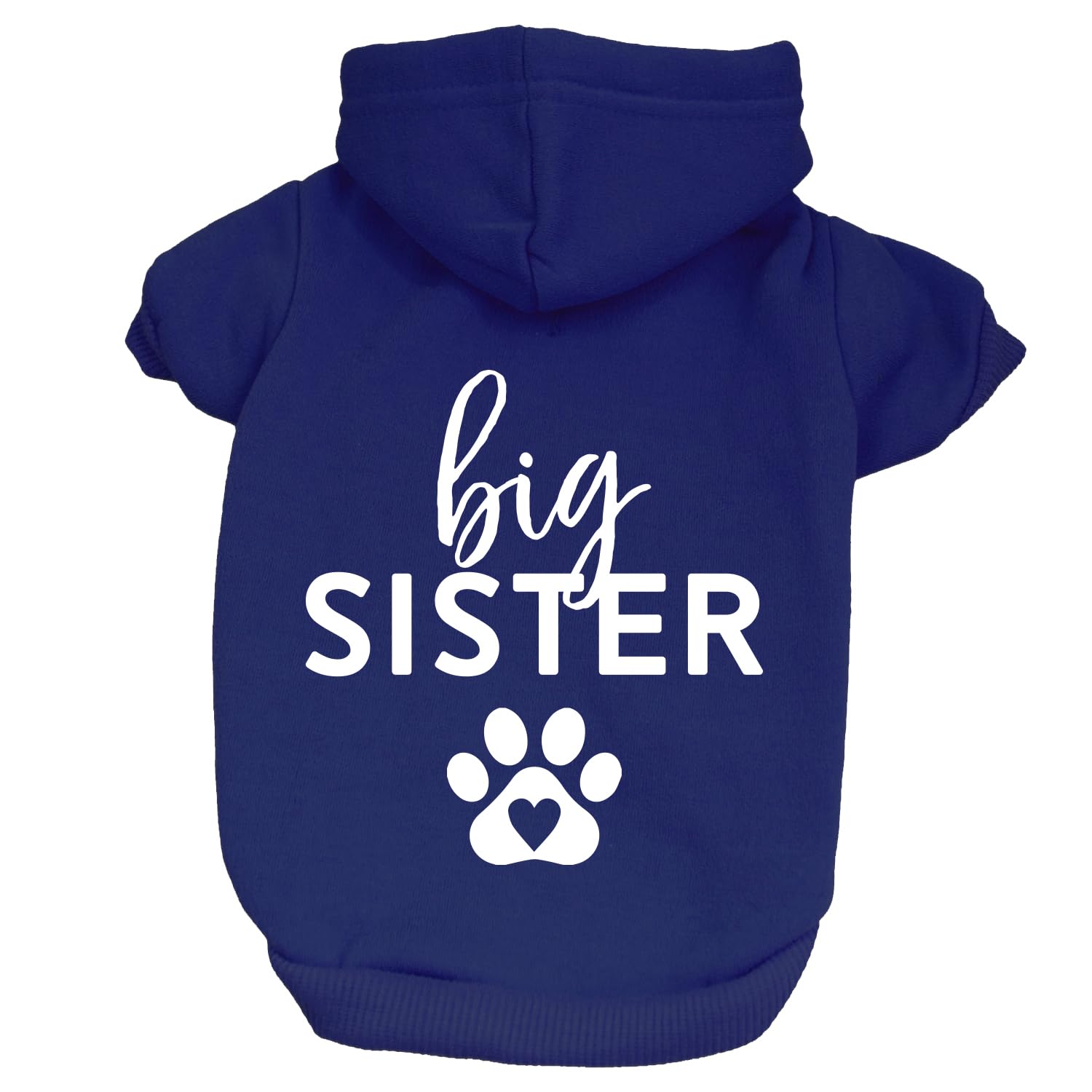 Big Sister Heart Paw Baby Announcement Dog Hoodie Fleece Lined Pullover Sweatshirt With Leash Hole (Royal Blue, 3X-Large 86)