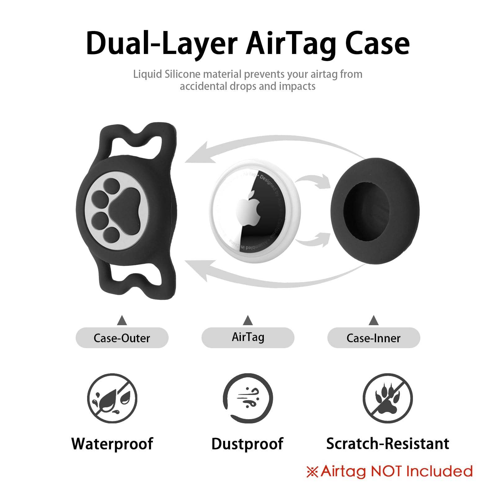 Reflective Airtag Dog Collar With Qr Code, Waterproof Airtag Holder, Soft Padded, Safety Locking Buckle, Durable, Adjustable & F