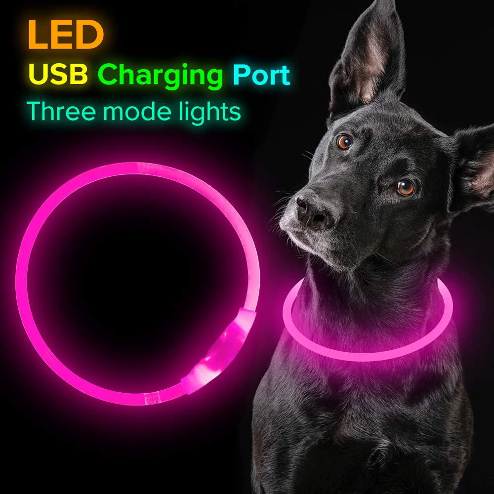 Led Dog Collar, Bseen Usb Rechargeable Flash Dog Necklace Light, Pet Safety Collar Makes Your Beloved Dogs Be Seen At Night For Small Medium Large Dogs(Pink)