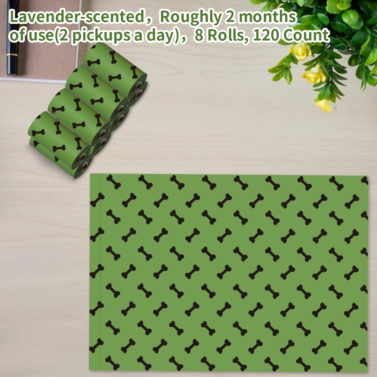 Rmancipate Green Dog Poo Bags Lavender Scent -120 Large Biodegradable Poop Bags, Extra Thicken Strong Corn Starch Blended Compos