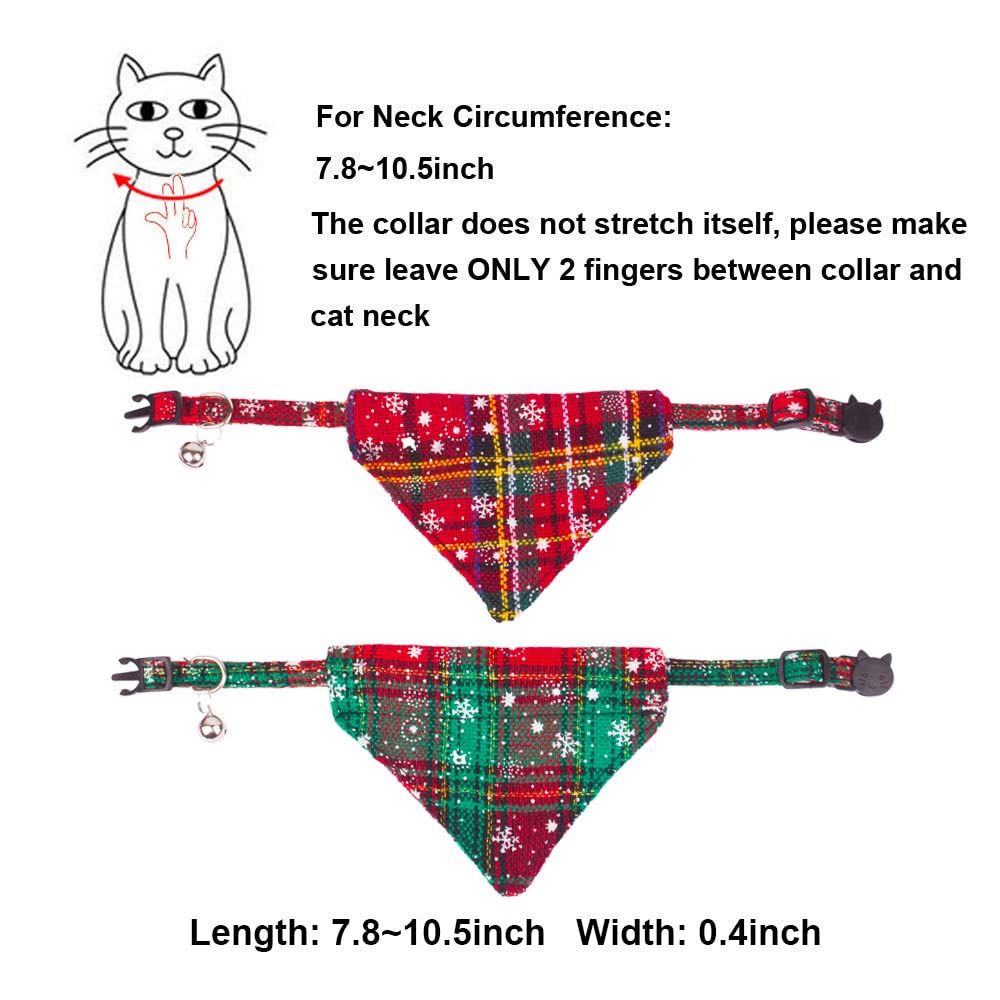 Adoggygo Christmas Cat Bandana Collars Breakaway With Bell, 2 Pack Adjustable Cat Collar With Removable Bandana, Cat Christmas Collar For Kittens Cats (Christmas)