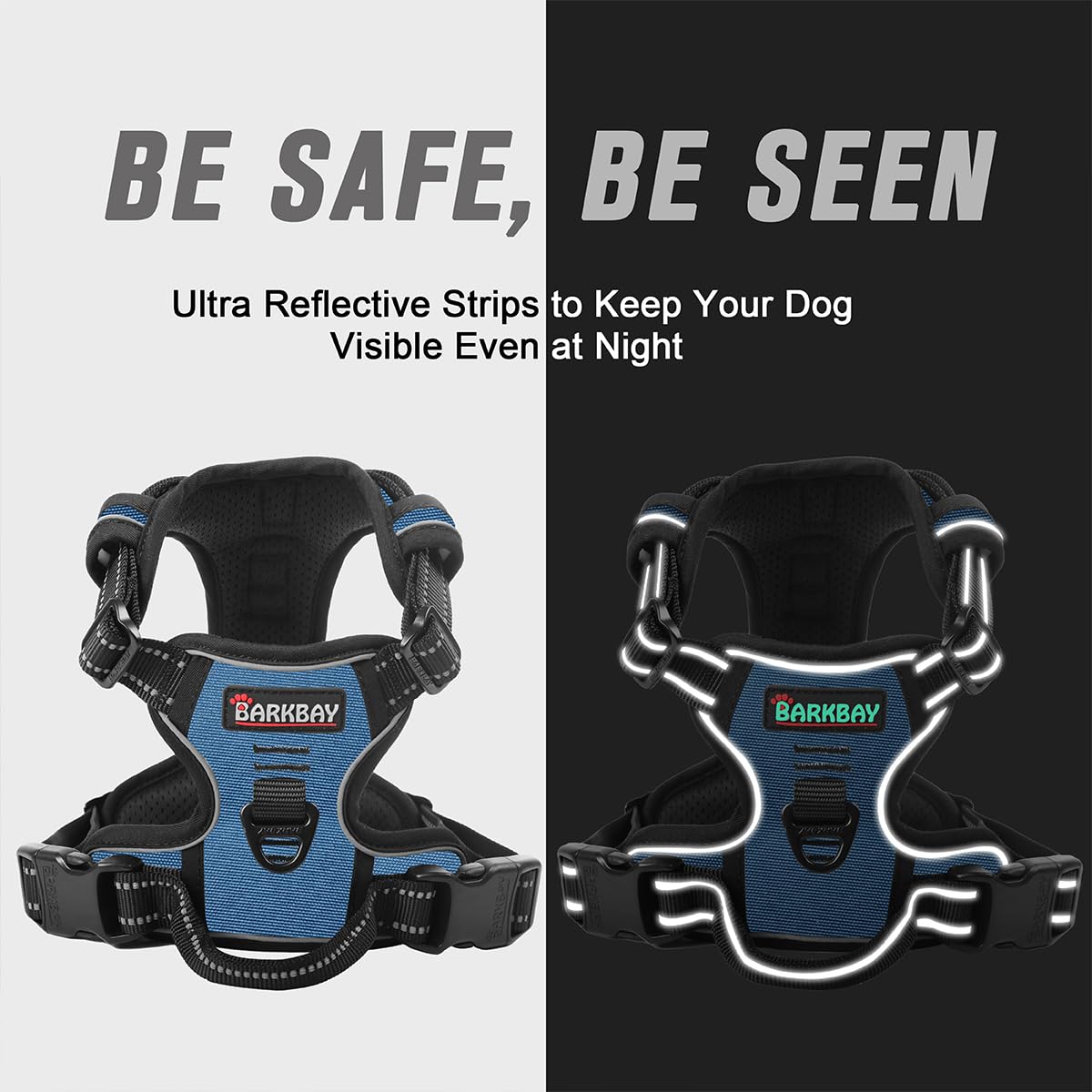 Barkbay No Pull Dog Harness Front Clip Heavy Duty Reflective Easy Control Handle For Large Dog Walking(Navy,M)