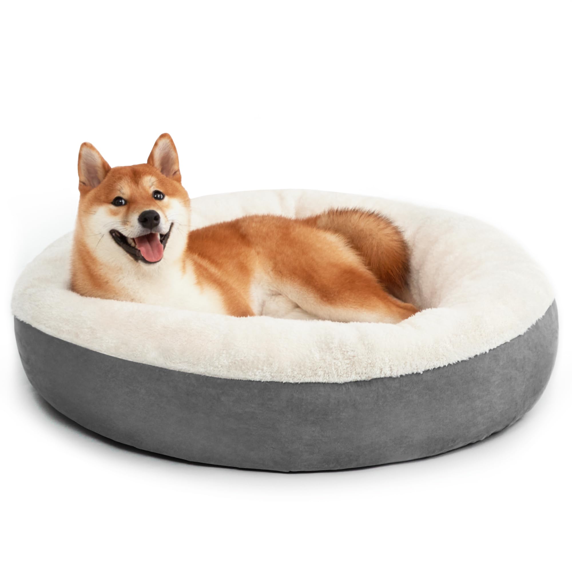 Love'S Cabin Round Donut Cat And Dog Cushion Bed, 30In Pet Bed For Medium Or Large Dogs, Anti-Slip & Water-Resistant Bottom, Soft Durable Fabric Pet Beds, Washable Calming Cat & Dog Bed Grey