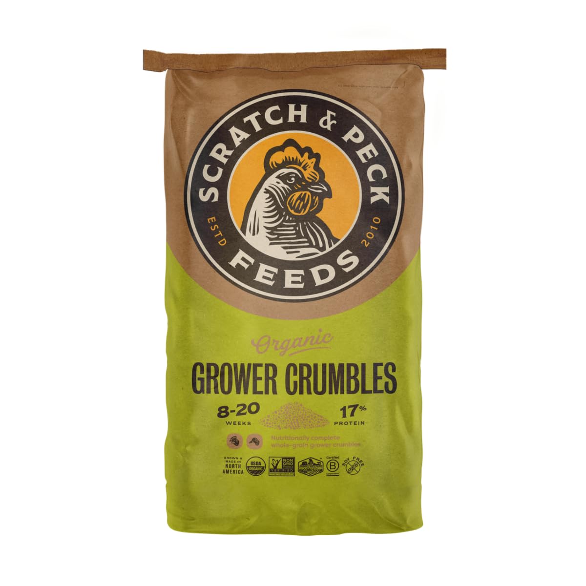 Scratch and Peck Feeds Whole Grain Grower Crumbles Chicken and Duck Feed - 25 lbs Bag - Corn-Free and Soy-Free - 17% Protein, Ce