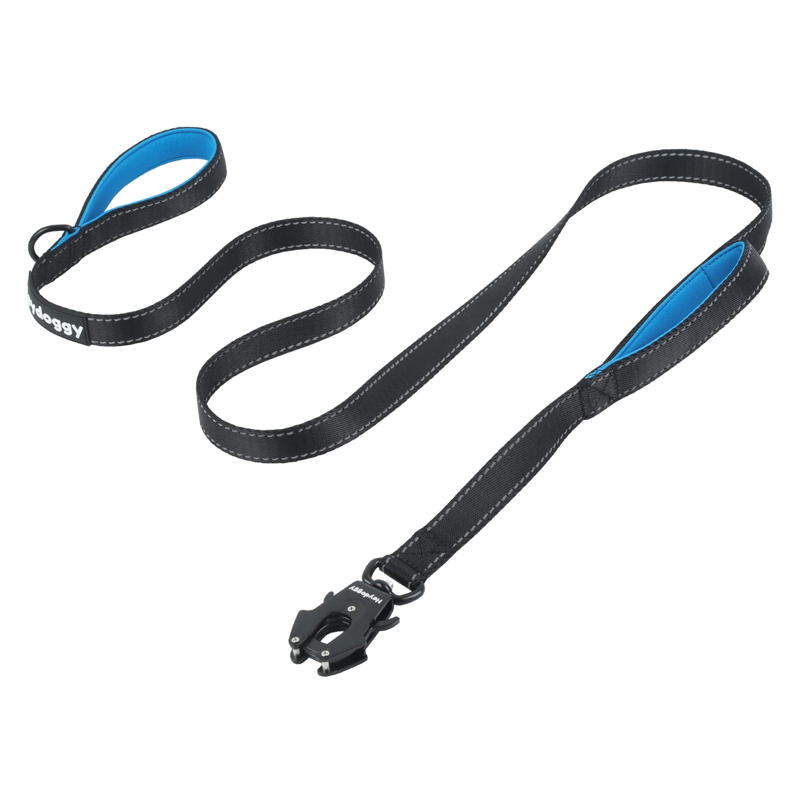 Strong Heavy Duty Dog Leash - 5Ft Reflective Nylon Training Leash With Soft Padded Double Handle & Auto Lock Frog Clip - Safety 