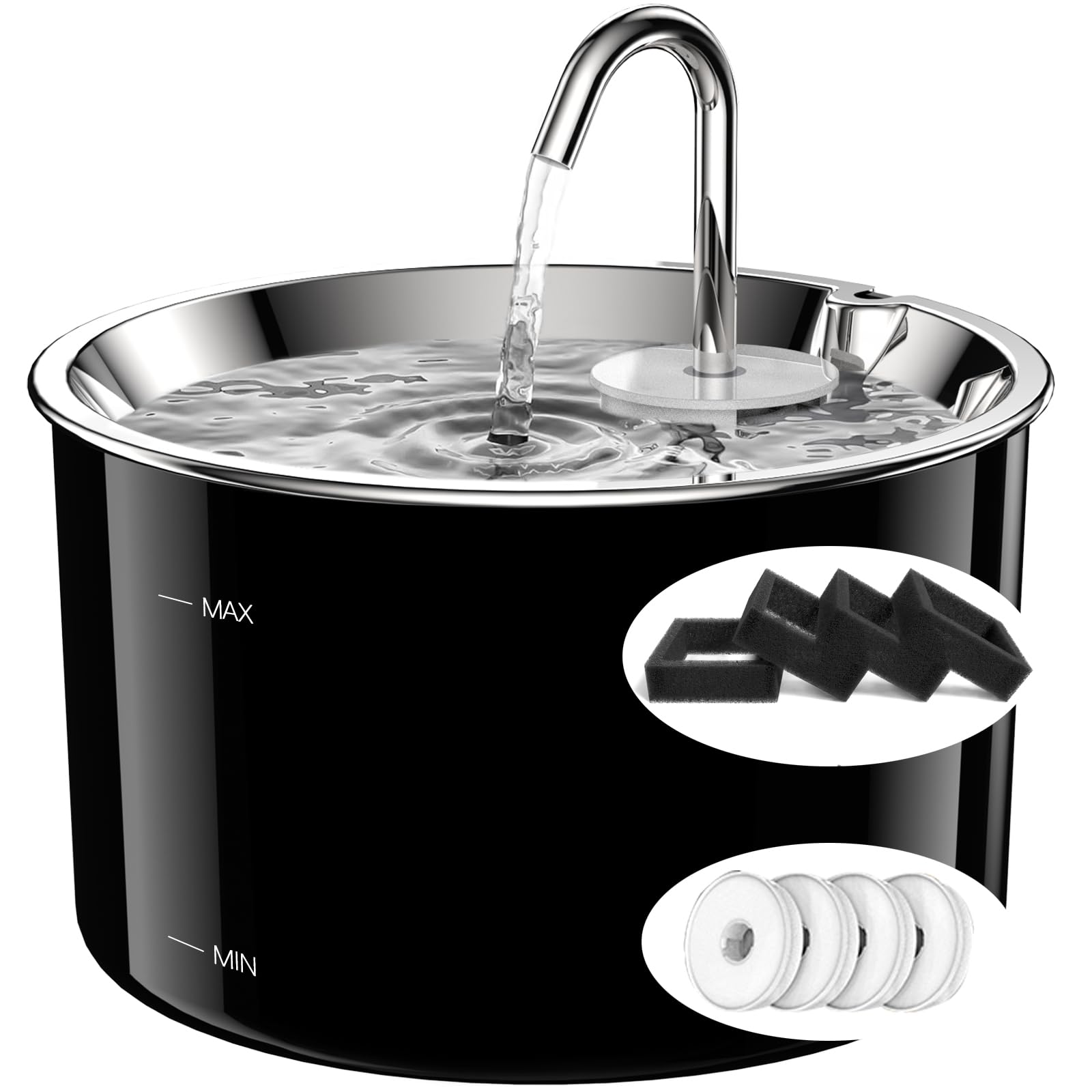 Cat Water Fountain Stainless Steel,3 L/ 101 Oz Pet Water Fountain With 5-Stage Circulating Filtration System,Cat Fountain With Q