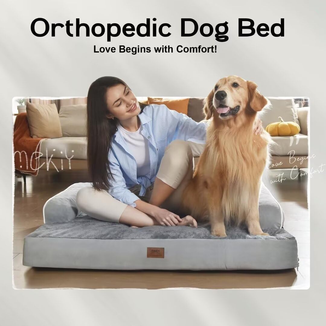 Large Dog Bed Orthopedic Washable - Beds Bolster Pet - Xxl Xxlarge Big Dogs - Memory Foam - Couch Sofa - Waterproof With Removable Cover - Grey Dog Bed