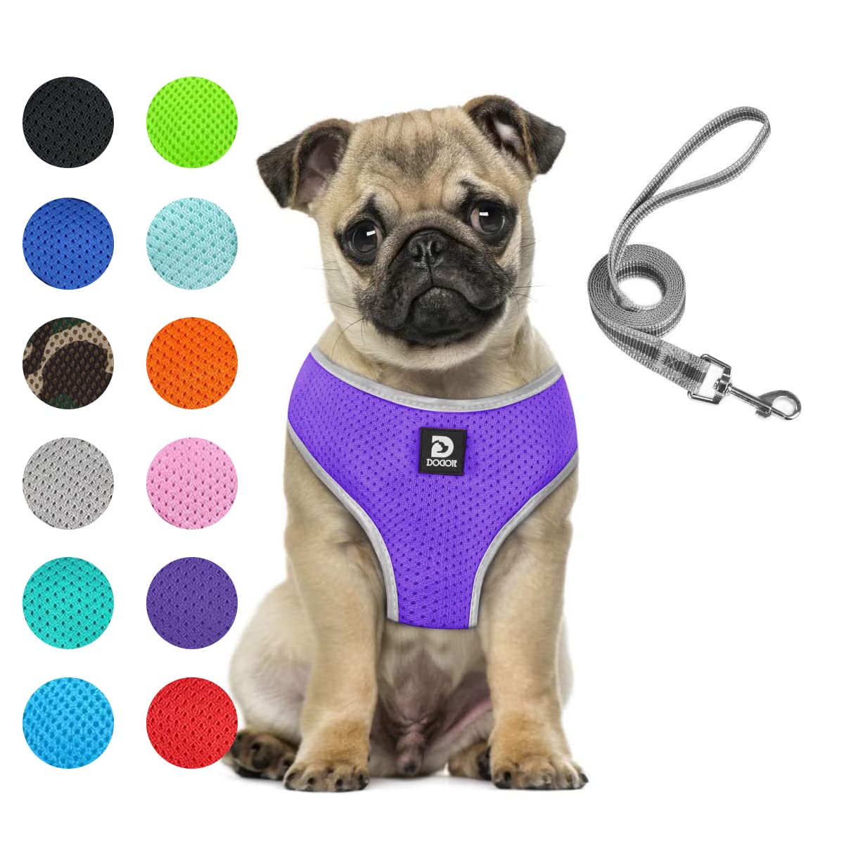 Puppy Harness And Leash Set - Dog Vest Harness For Small Dogs Medium Dogs- Adjustable Reflective Step In Harness For Dogs - Soft Mesh Comfort Fit No Pull No Choke (M, Purple)