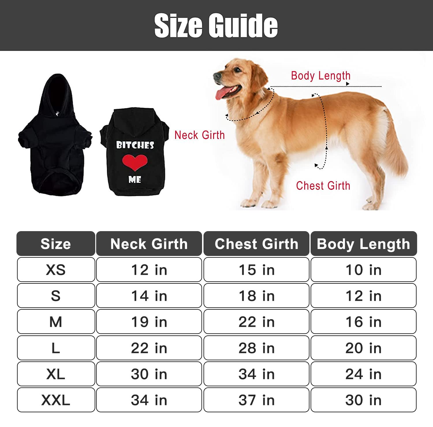 EXPAWLORER Bitches Love ME Dog Hoodie - Dog Sweater with Leash Hole, Dog Cold Weather Clothes with Hat and Pocket, Pet Warm Outf