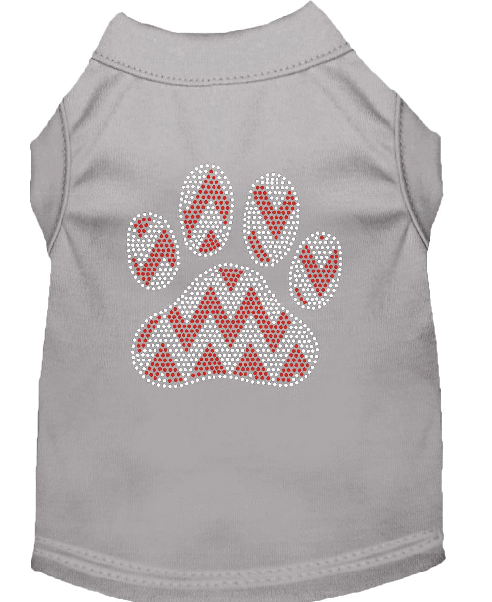 Christmas Pet Dog & Cat Shirt Rhinestone, 'Candy Cane Chevron Paw' Gray Md (6-10 Lbs.)