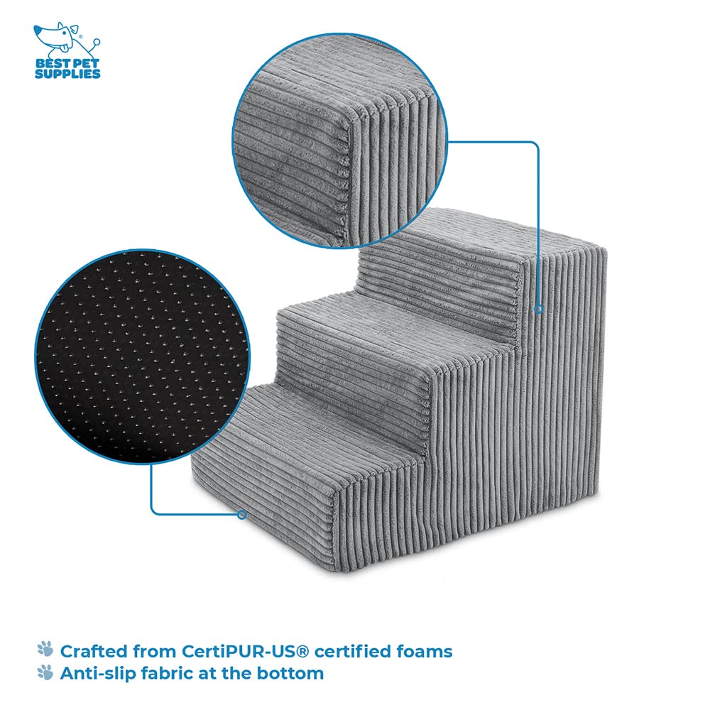 Best Pet Supplies Dog Stairs & Steps - CertiPur-US Made in USA Foam Steps for Small Dogs & Cats, Non-Slip Indoor Balanced Pet St