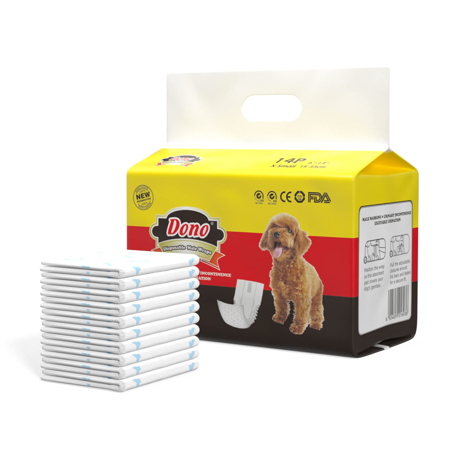 Dono Disposable Dog Diapers (14-56Pcs), Dog Wraps For Male Dogs With Wetness Indicator, Super Absorbent Doggy Diapers For Small Dogs