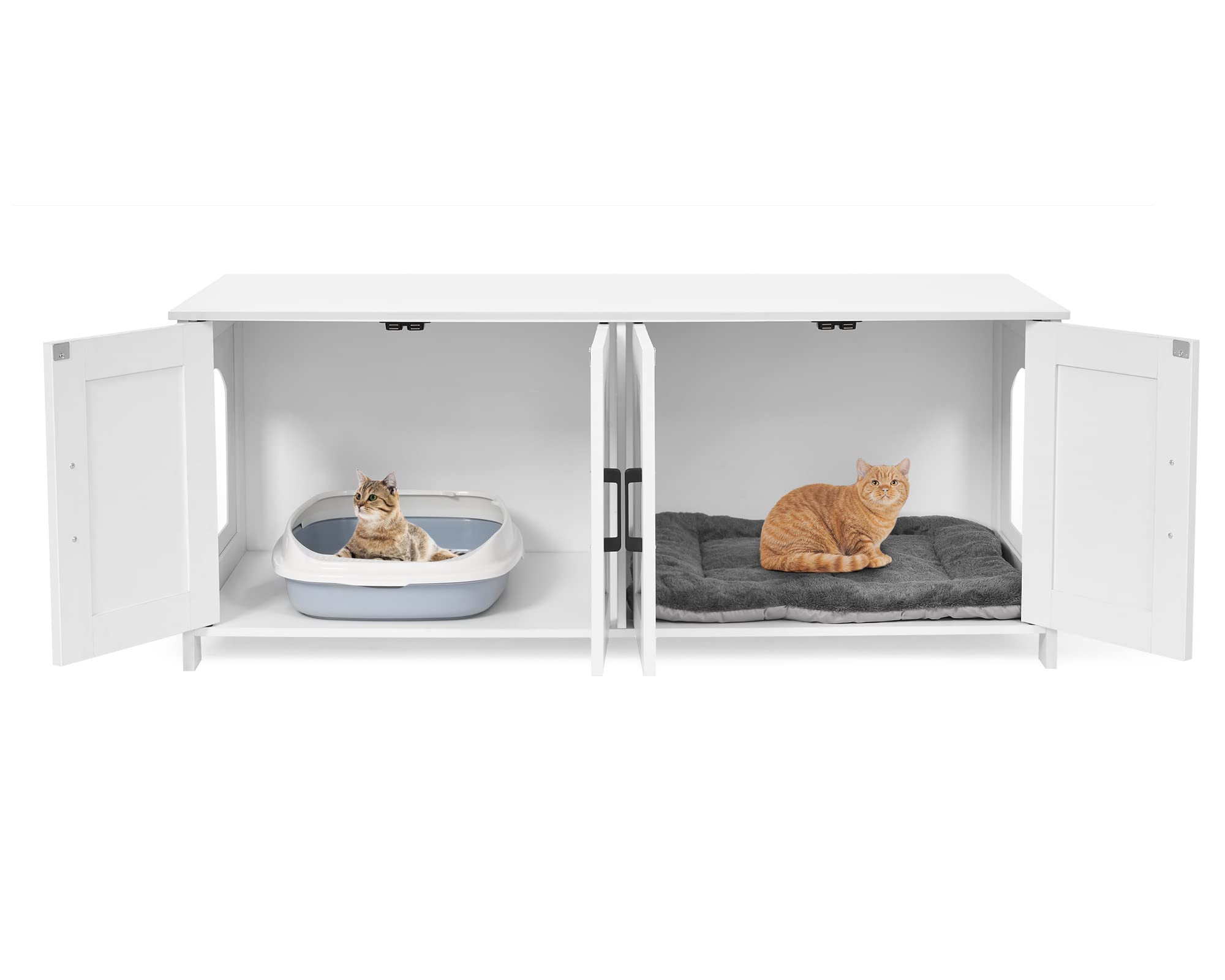 Homhedy Cat Litter Box Enclosure For 2 Cats, Litter Box Furniture Hidden With Double Room,Wooden Cat Washroom Furniture,Cat Hous
