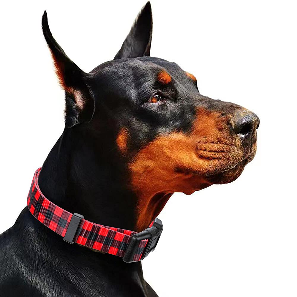 Rhea Rose Red Black Checkered Dog Collar Medium Size