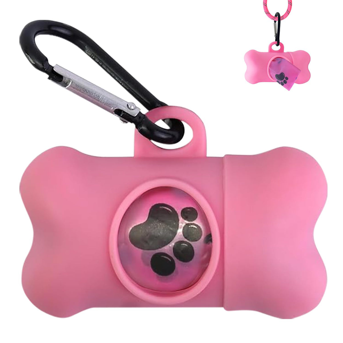 Dog Poop Bags Dispenser With Carabiner Clip, Doggy Poop Bag Holder Include 1Roll (15 Bags) Leak-Proof Large Doggie Pet Waste Bag