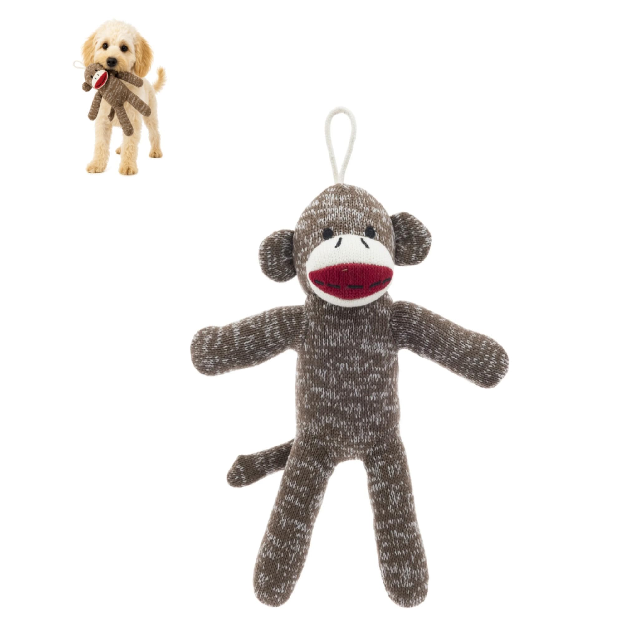 Cozy Buddy Sock Monkey Dog Toy - Soft Plush Dog Toy with Squeaker, Polyester Fiber, Cuddly Sock Monkey for Light Chewing. (Pack 