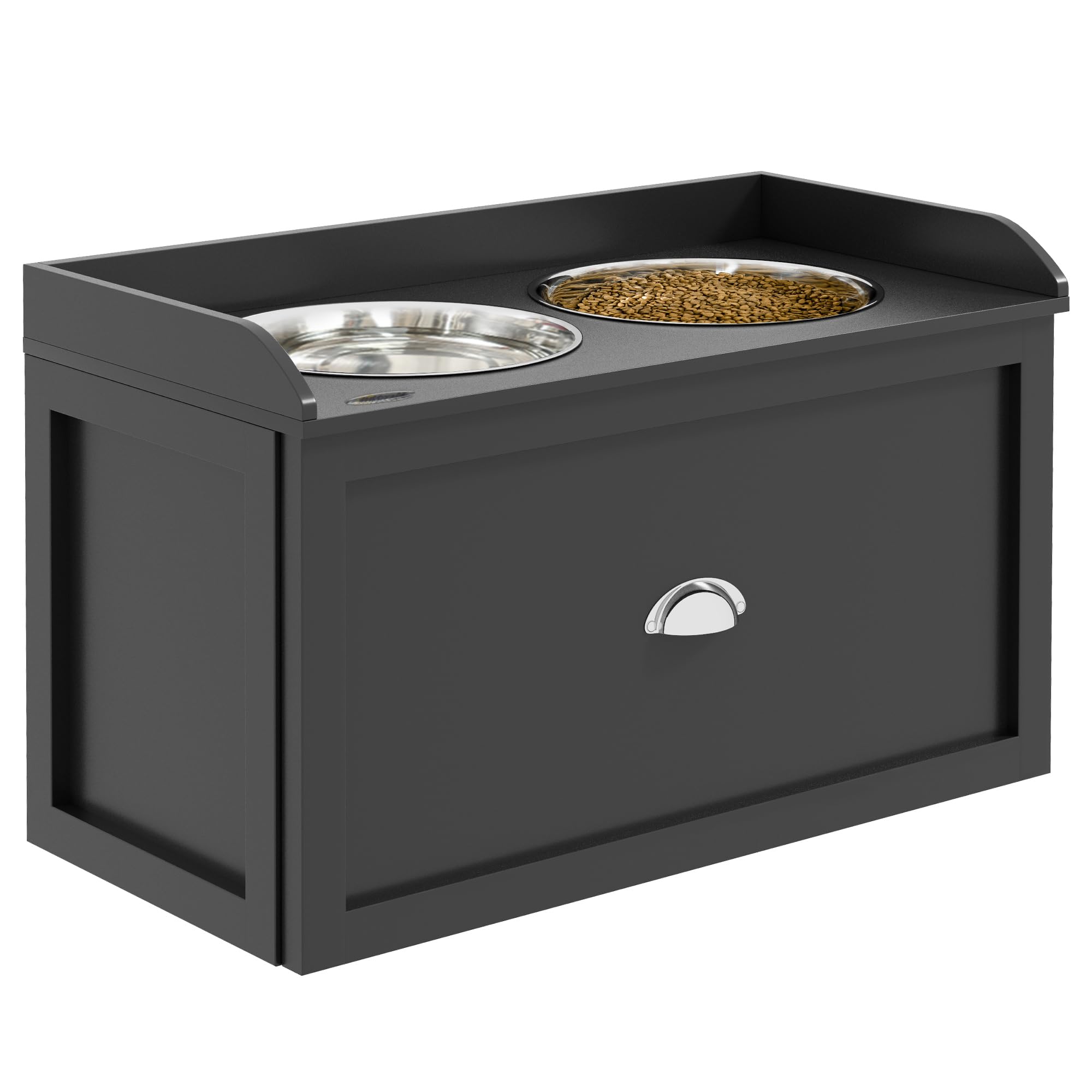 PawHut Dog Feeding Station with Storage Drawer - Removable Elevated Dog Bowls for Large Dogs, Black