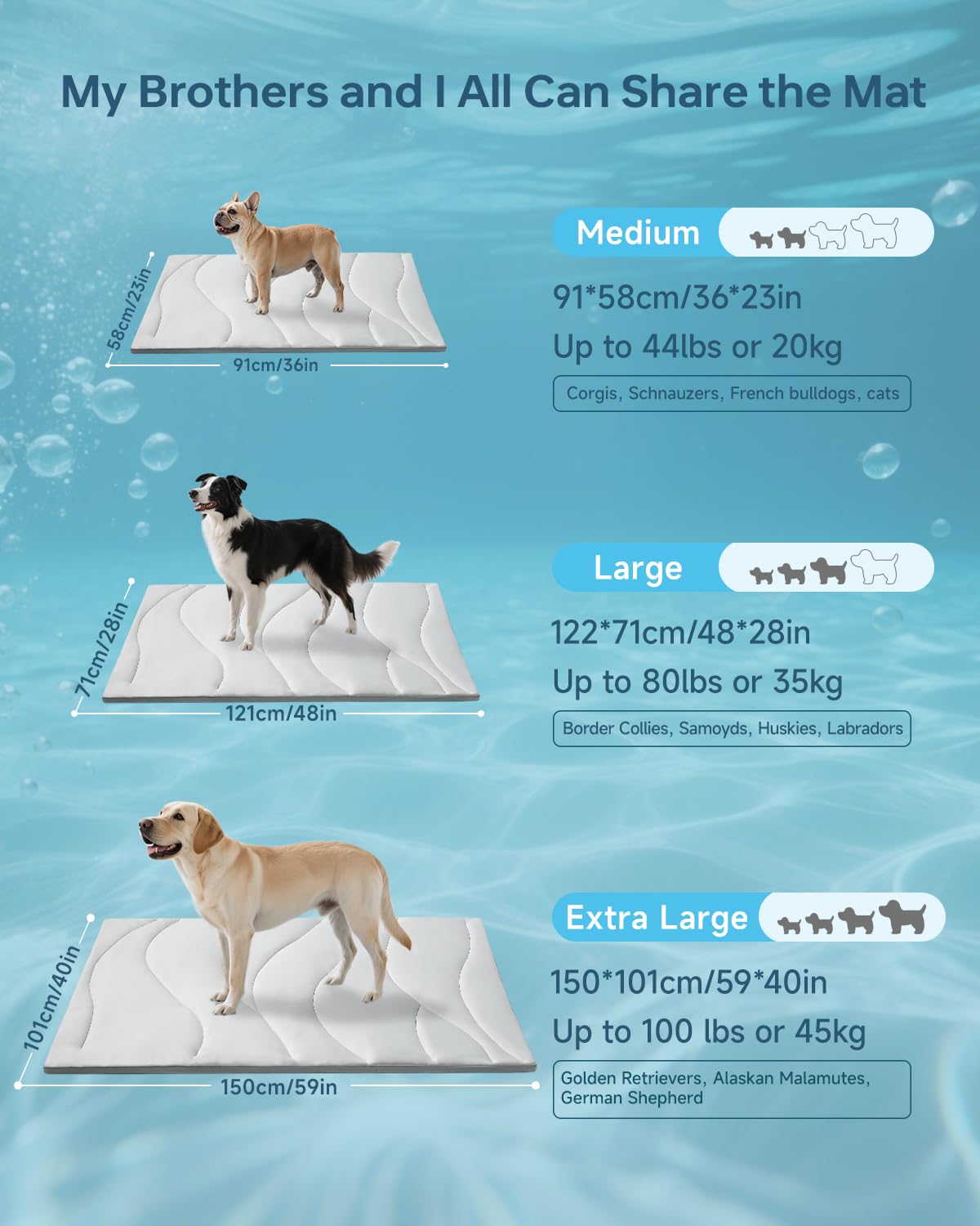 BABTGREAT Dog Cooling Mat, 36  x 23  Reversible Self-cooling Mat for Small & Medium Dogs, Washable Cool Pad for Pets 2.0 Summer
