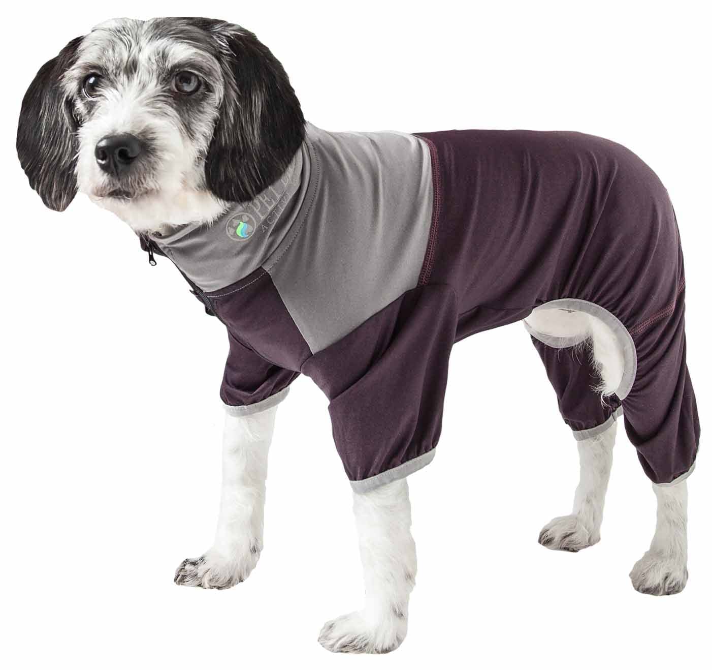 Pet Life ® Active 'Embarker' Heathered Performance 4-Way Stretch Two-Toned Full Body Warm Up, Medium, Brown