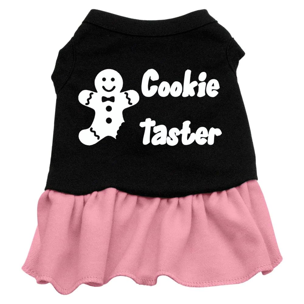 Christmas Pet Dog & Cat Dress Screen Printed, &quot;Cookie Taster&quot; Black W/Light Pink XS (0-3 lbs.)