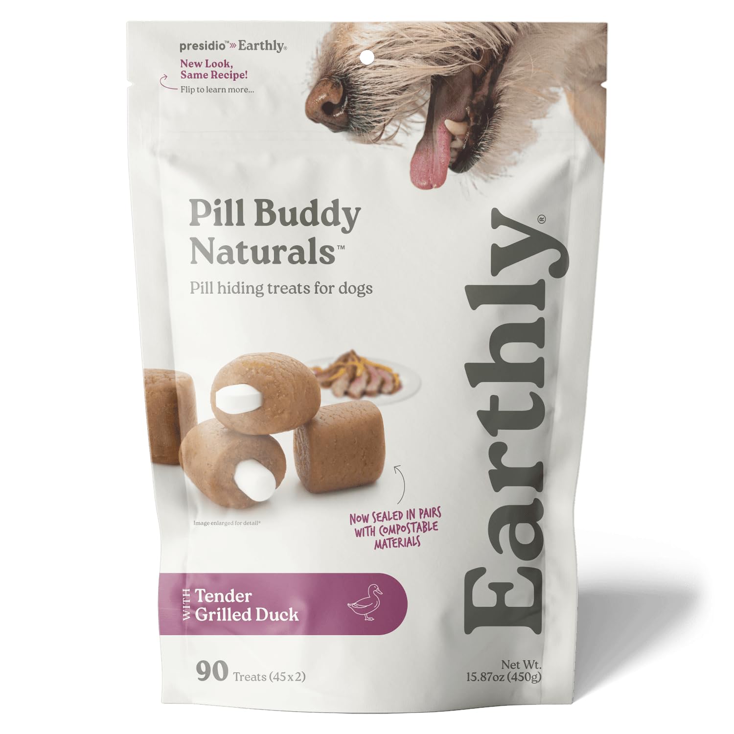 Presidio Pill Buddy Naturals - Duck (Chicken-Free) Hiding Treats for Dogs - Pocket for Any Size Medication - 90 Servings
