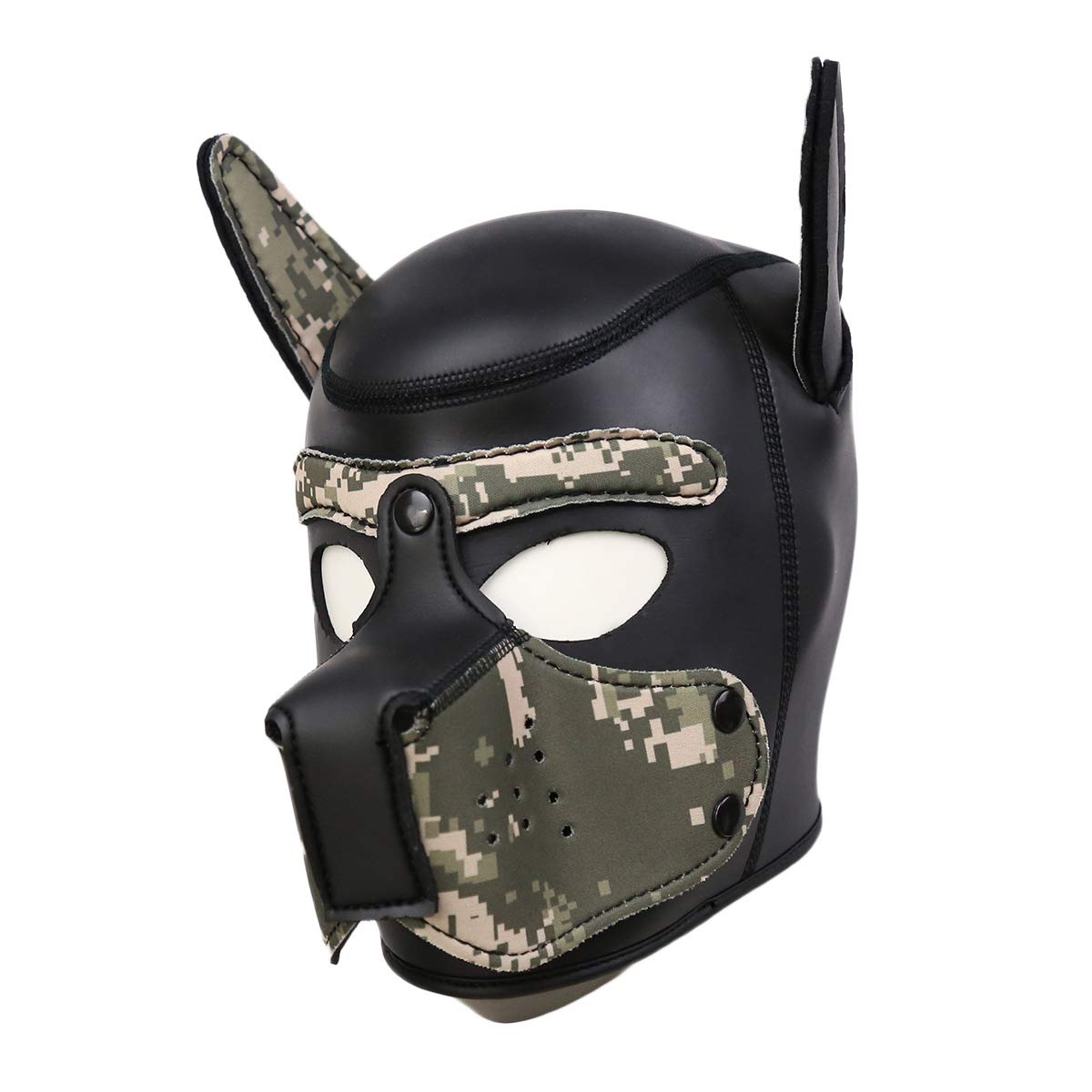 Quyuwowo Neoprene Dog Full Face Puppy Mask Removable Pup Hood Halloween Mask (Camo Green, Mask)