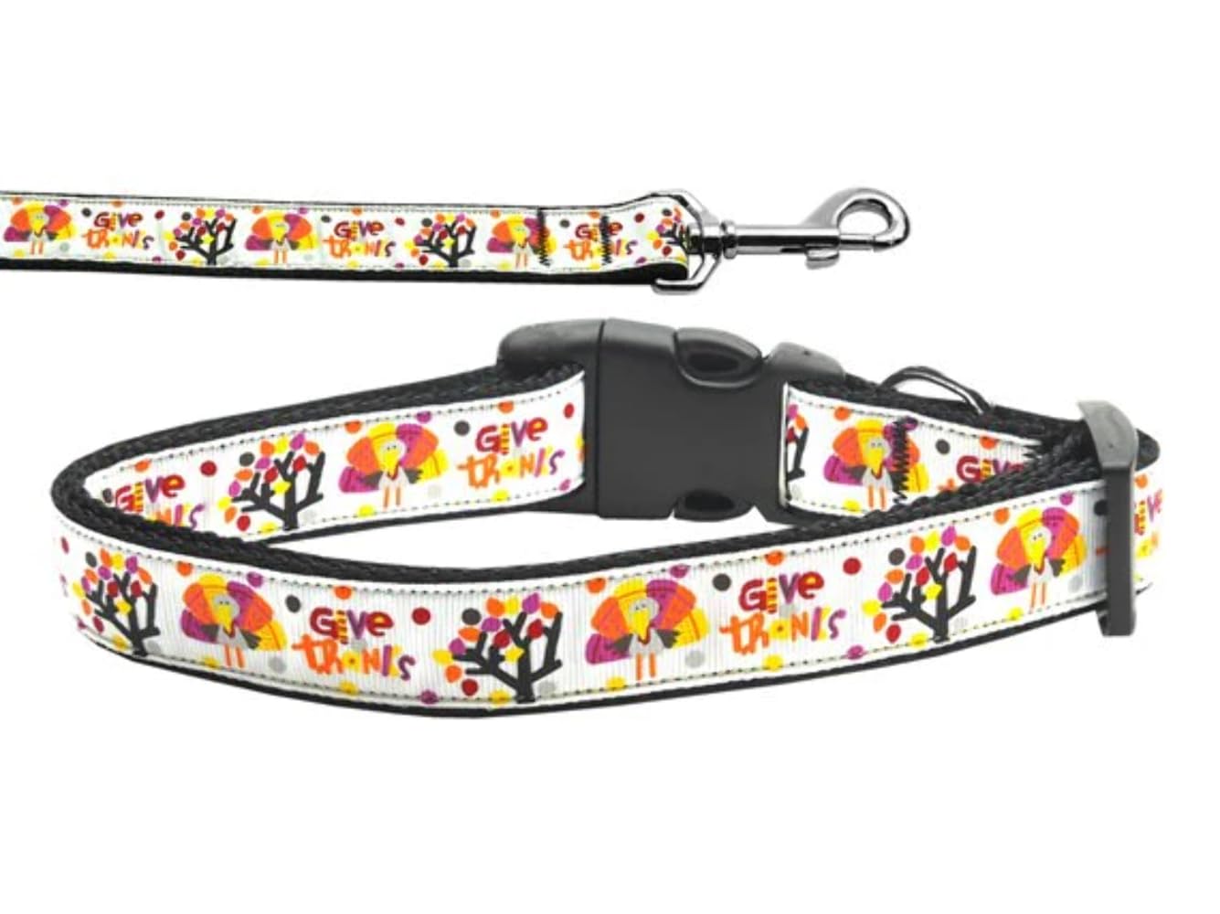 Thanksgiving Pet Dog & Cat Nylon Collar or Leash, "Give Thanks" 3/8" w x 6 ft. leash