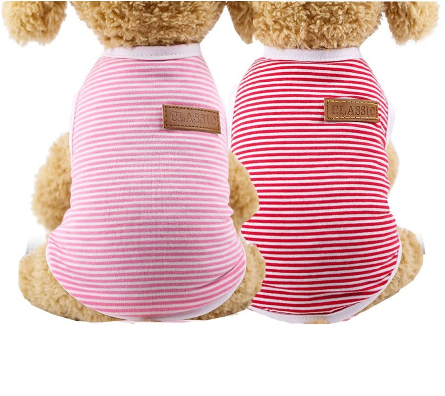 Kutkut Set Of 2 Pcs Striped T-Shirt Puppy Clothes For Small Dogs Cats, Stretchy Summer Cotton Vest Doggy Tee Tank Top For Shihtz