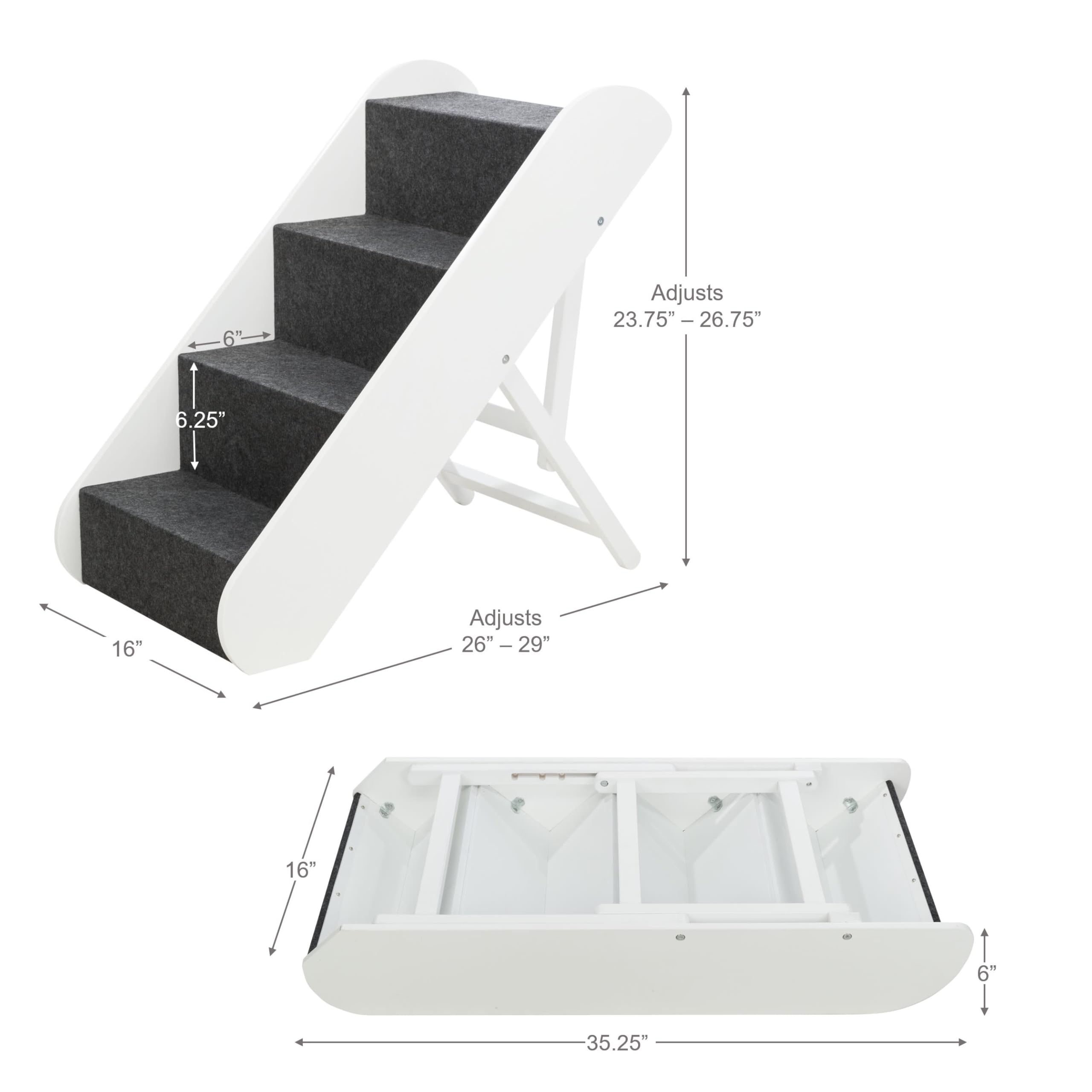 Trixie Dog Stairs With Nonslip Carpet - 4 Step Pet Stairs For Beds And Couches - Easily Adjustable - In White