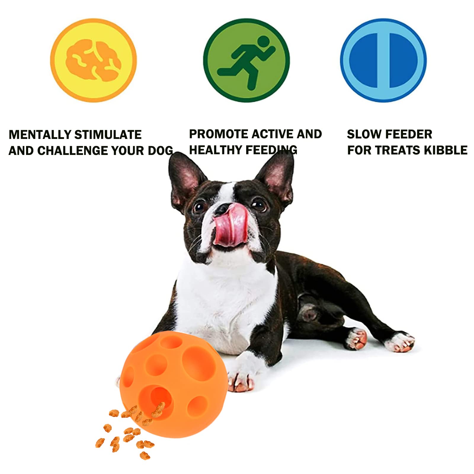 VEEBELL 5 Inch Interactive Dog Toy Ball, Food Dispensing Puzzle Toy, Large Size, Orange Silicone Chew Toy for Medium/Large Dogs