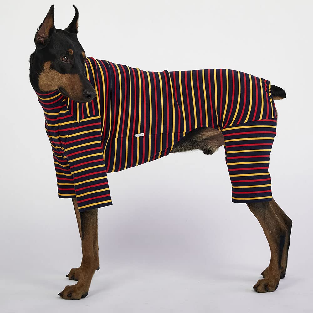 Lucky Petter Dog Pajamas For Small Dog Basic Onesie Doggie Jammies Dog Shirt Stretchable Dog Jumpsuit Bodysuit Pjs (3X-Large, Stripe Navy)