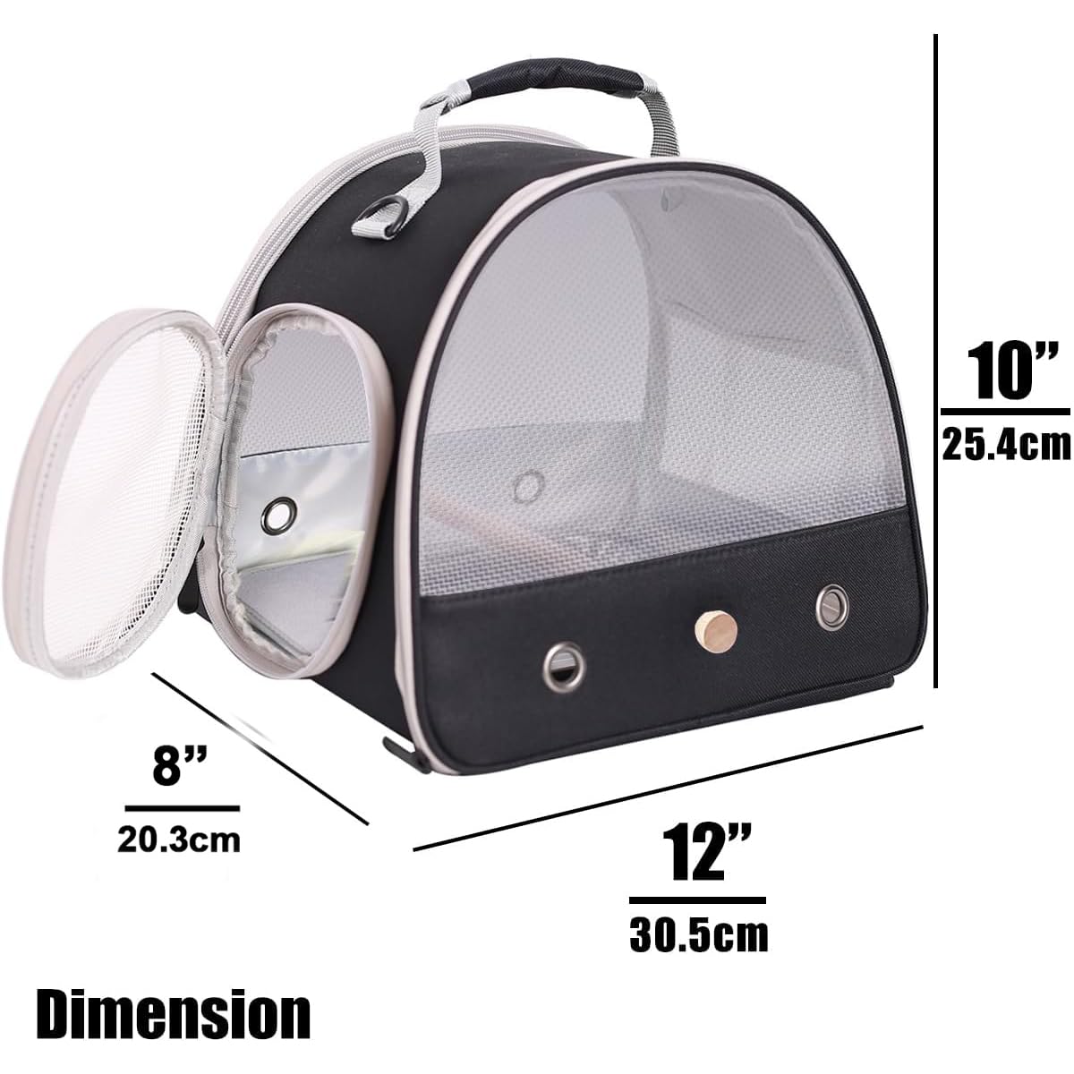 Bird Carrier, Portable Small Bird Parrot Parakeet Carrier with Standing Perch (No Tray), Side Access Window Collapsible (Black,